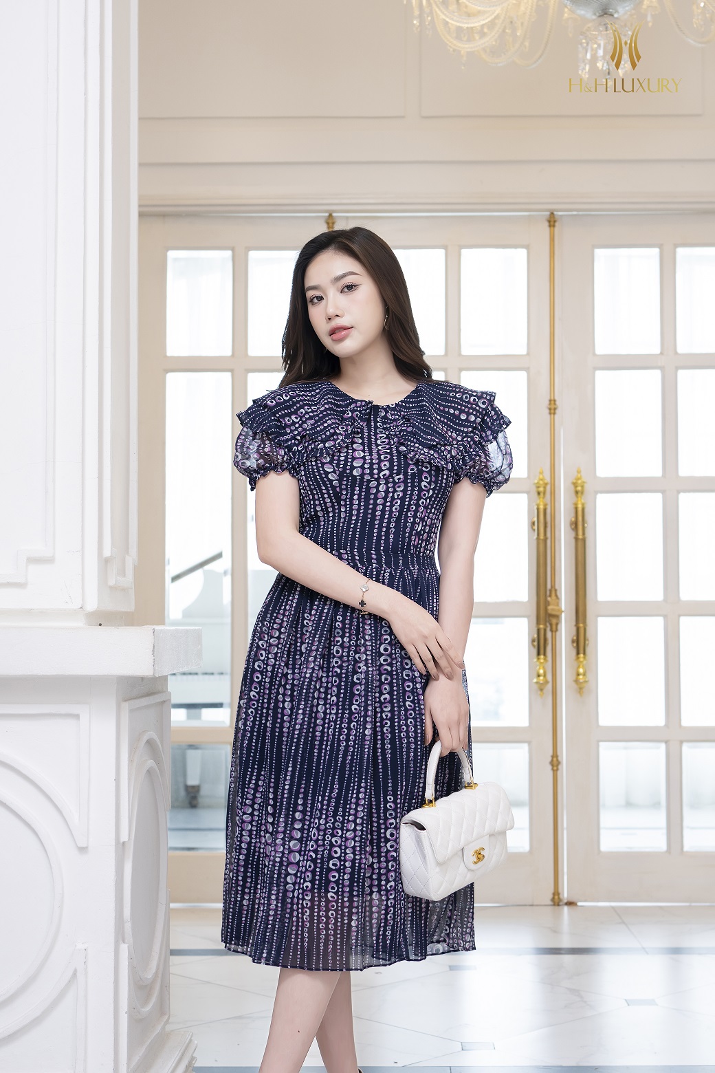 ĐẦM XÒE TƠ VÂN NHẬT BI TÍM 2 LÁ CỔ