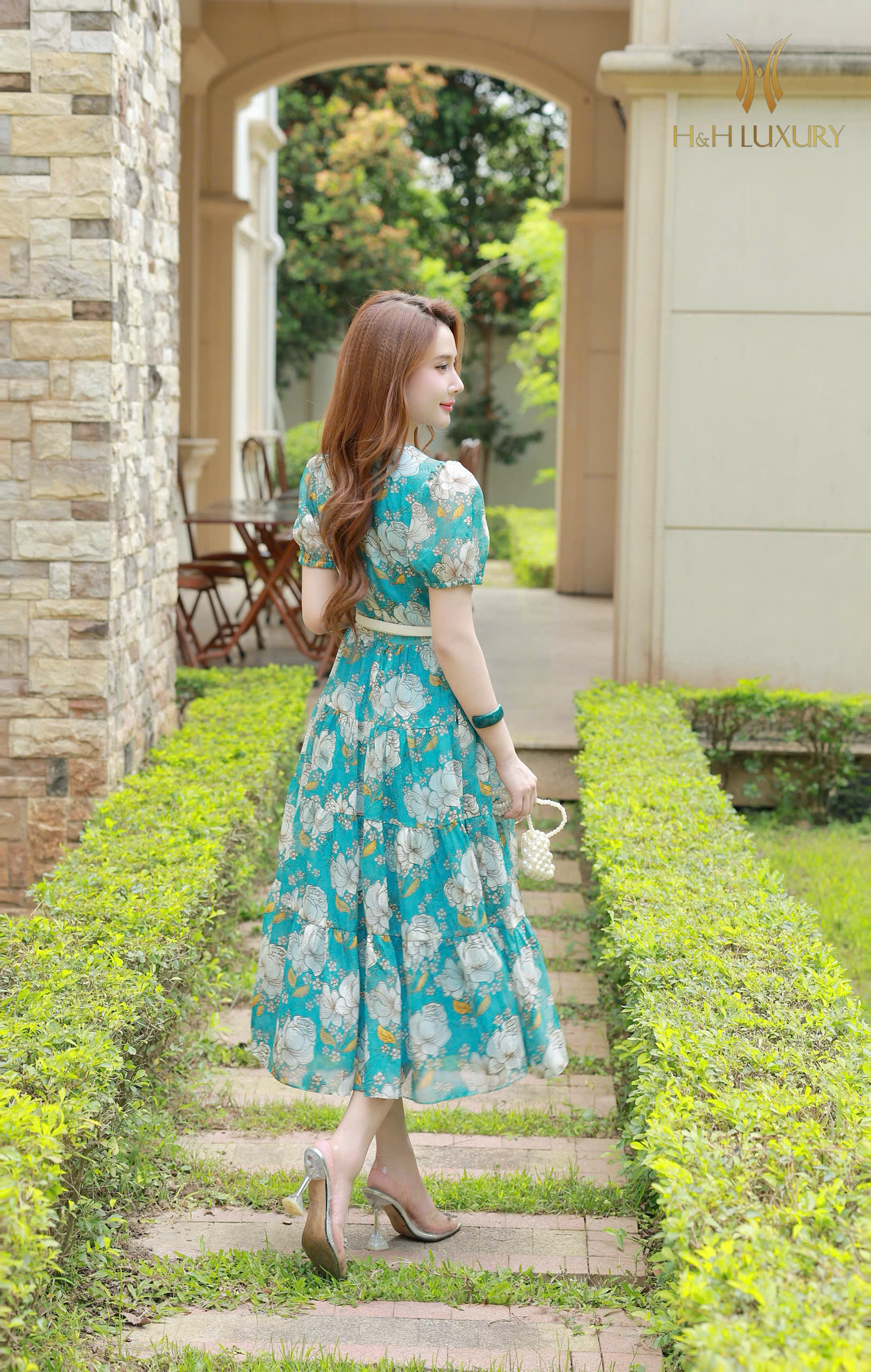 ĐẦM XÒE TƠ ÉP HOA XANH NGỌC