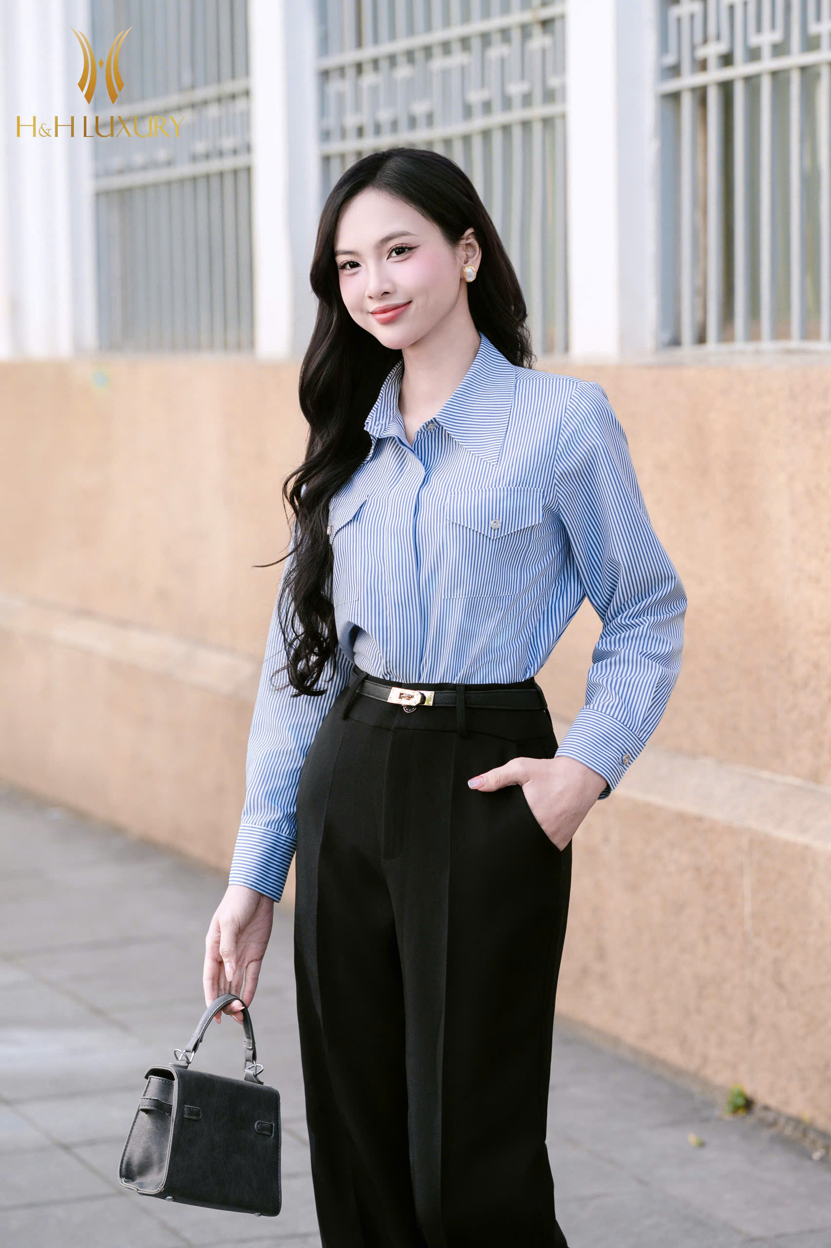 ÁO SƠ MI KẺ XANH HAI TÚI NGỰC