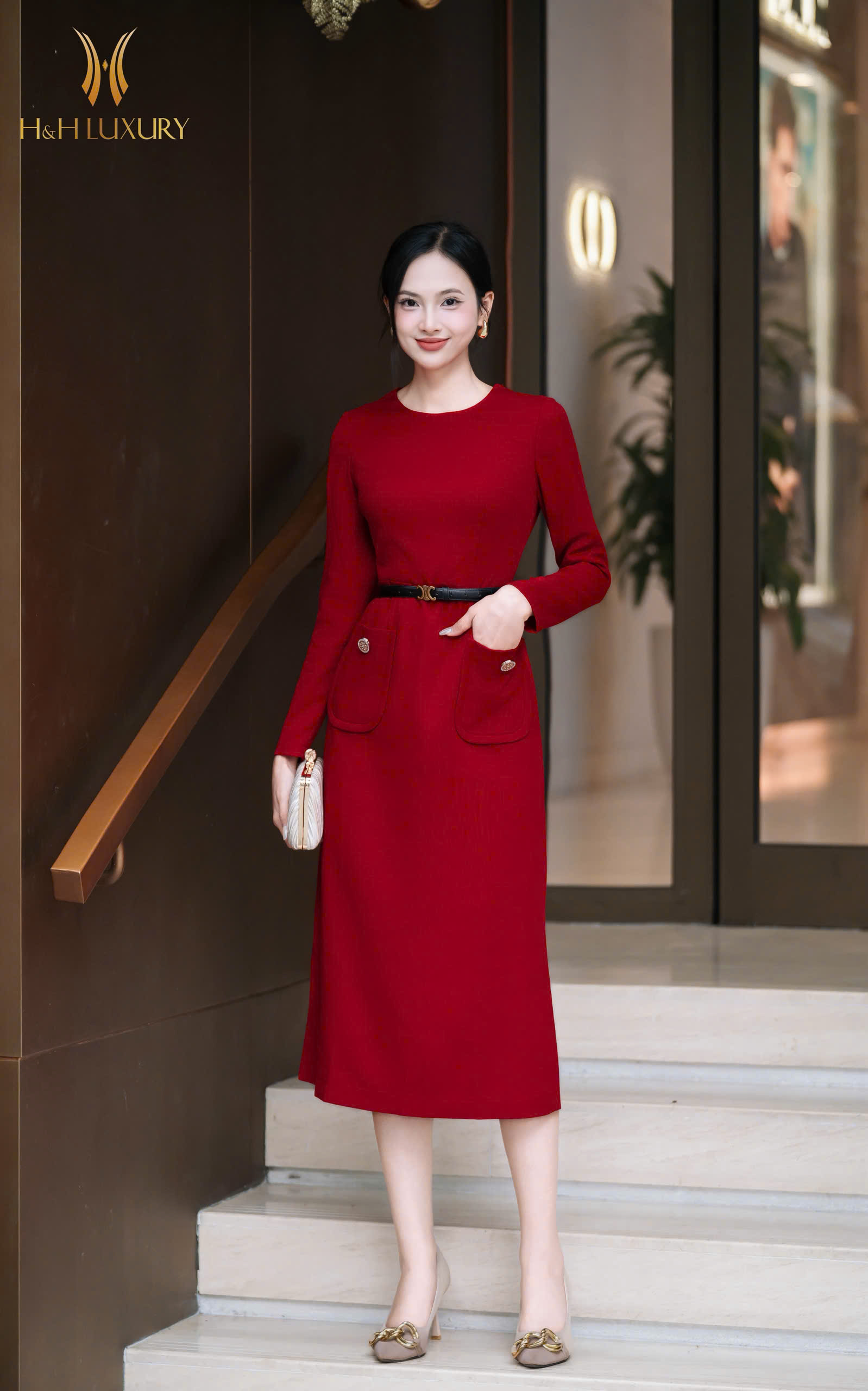 ĐẦM ĐỎ ÔM A 2 TÚI