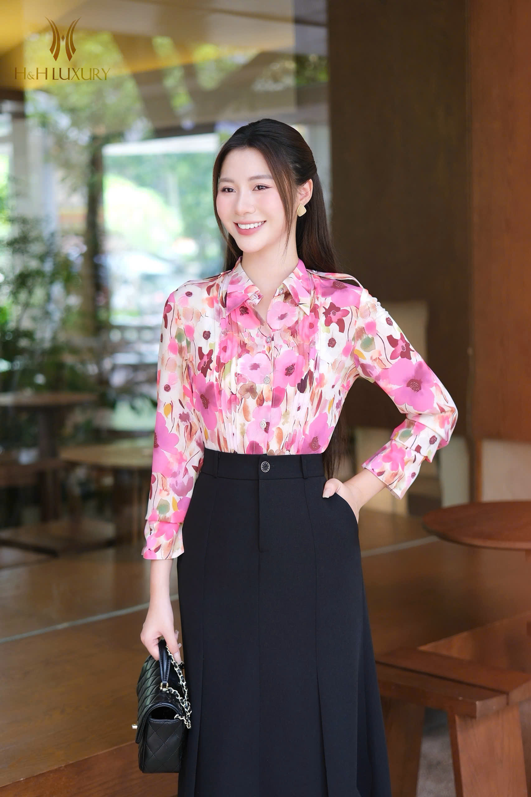 ÁO SƠ MI HOA TAY DÀI LỤA TẰM HÀN