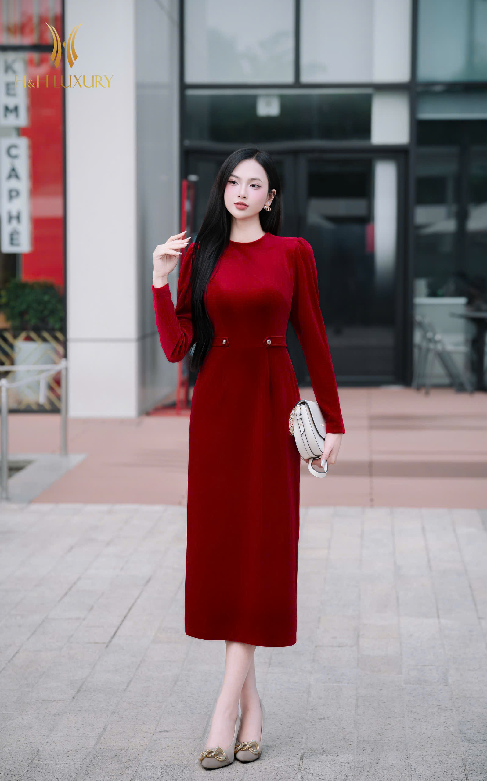 ĐẦM BÚT CHÌ NHUNG ĐỎ CÚC EO