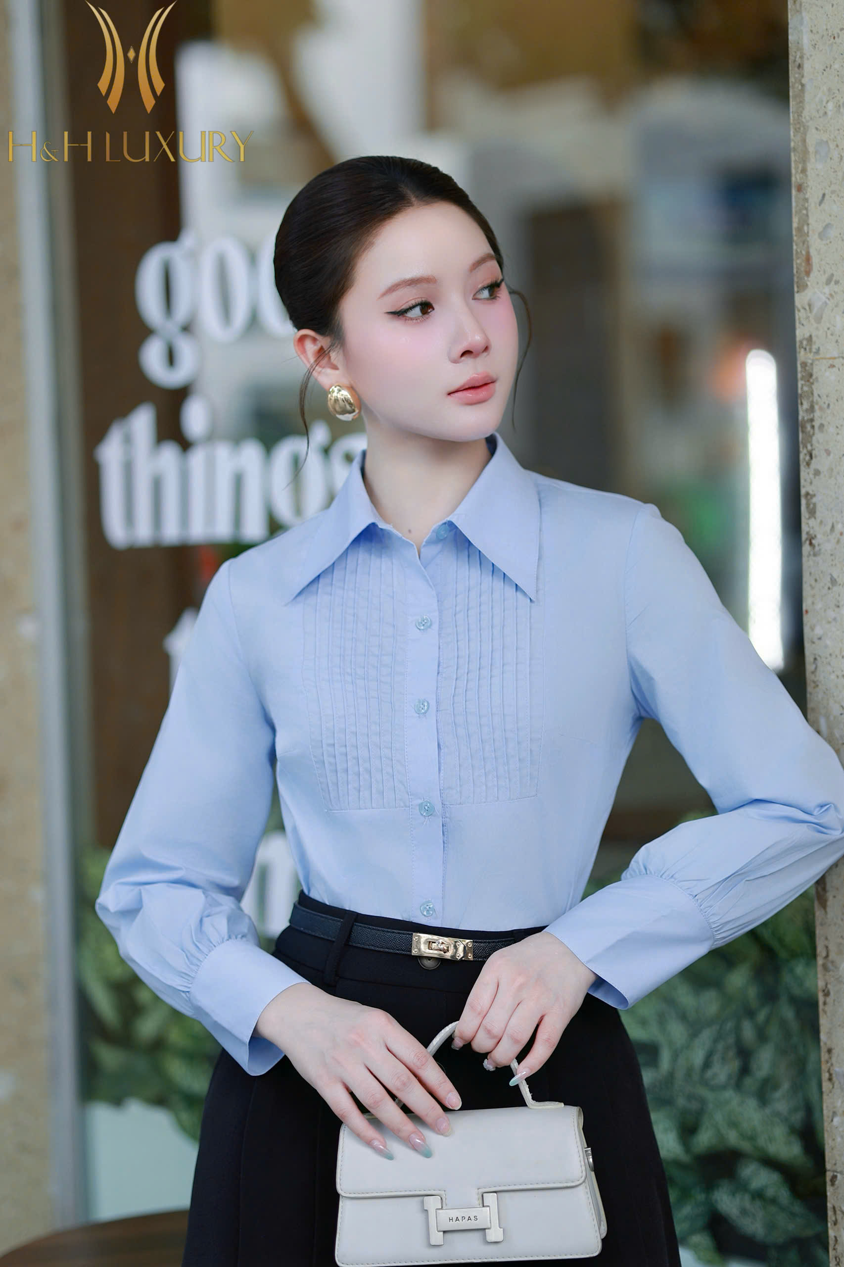 ÁO SƠ MI XANH BAMBO SỢI TRE
