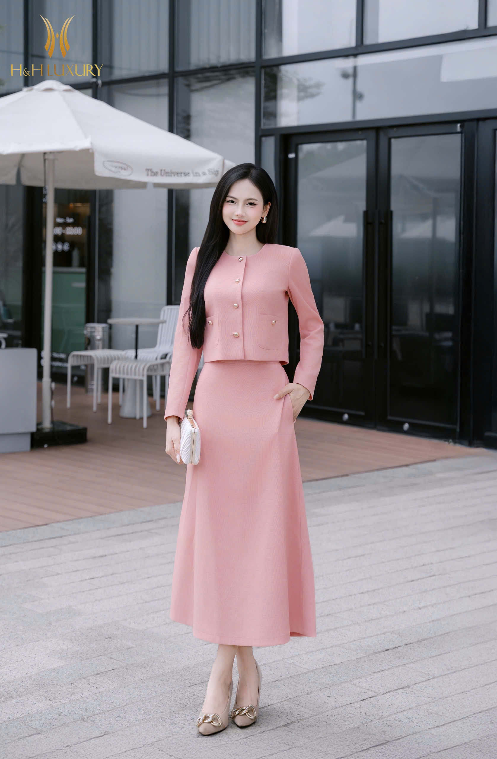 ÁO VÉC CỔ TRÒN TWEED HỒNG