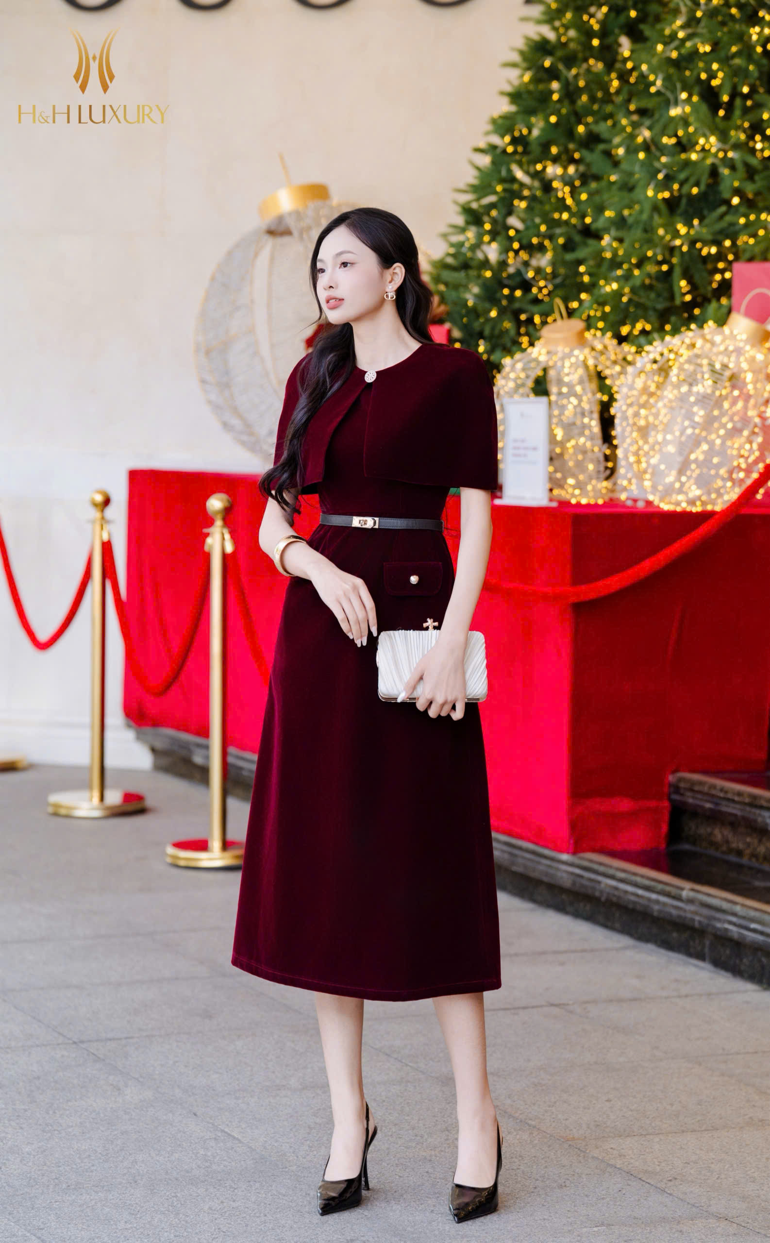 ĐẦM TIỆC NHUNG ĐỎ CHERRY TÀ NGỰC