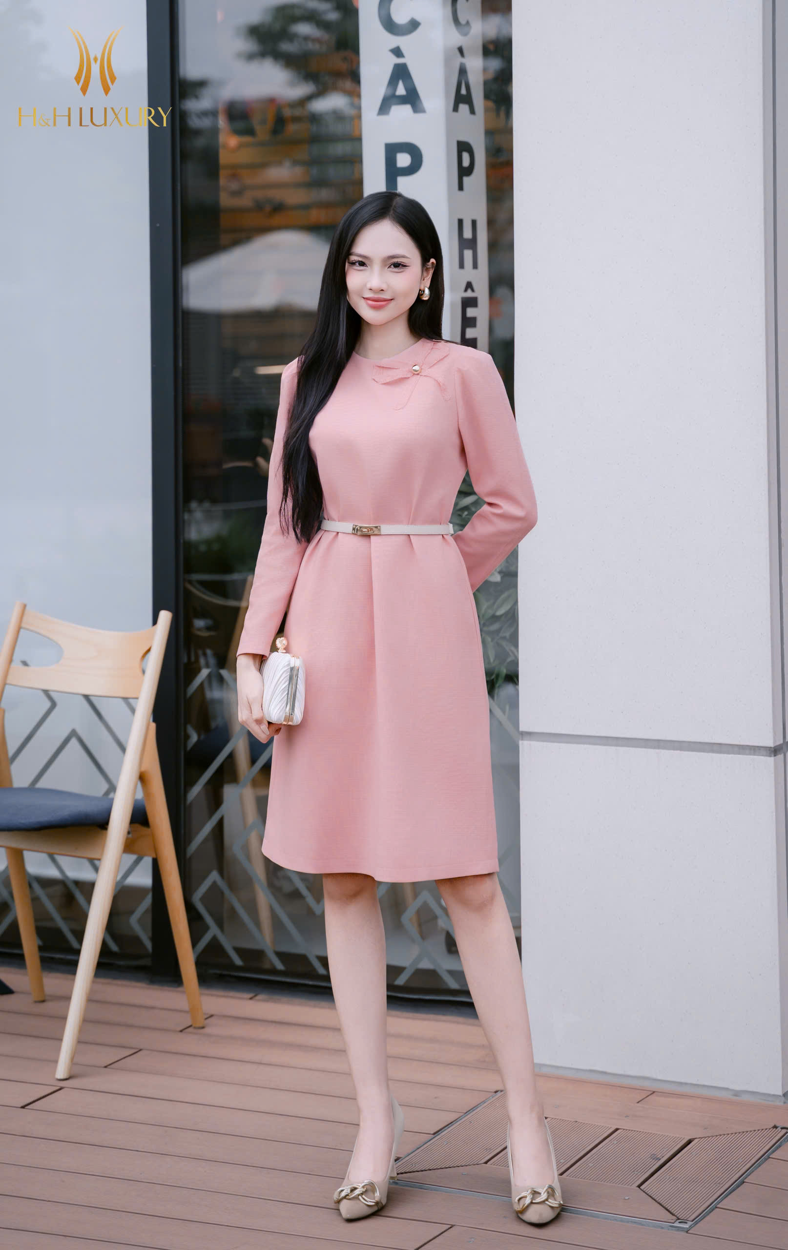 ĐẦM TWEED HỒNG XUÔNG NƠ NGỰC