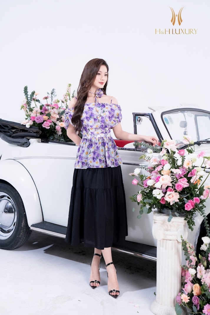 Chân váy xòe chiffon nhún 3 tầng