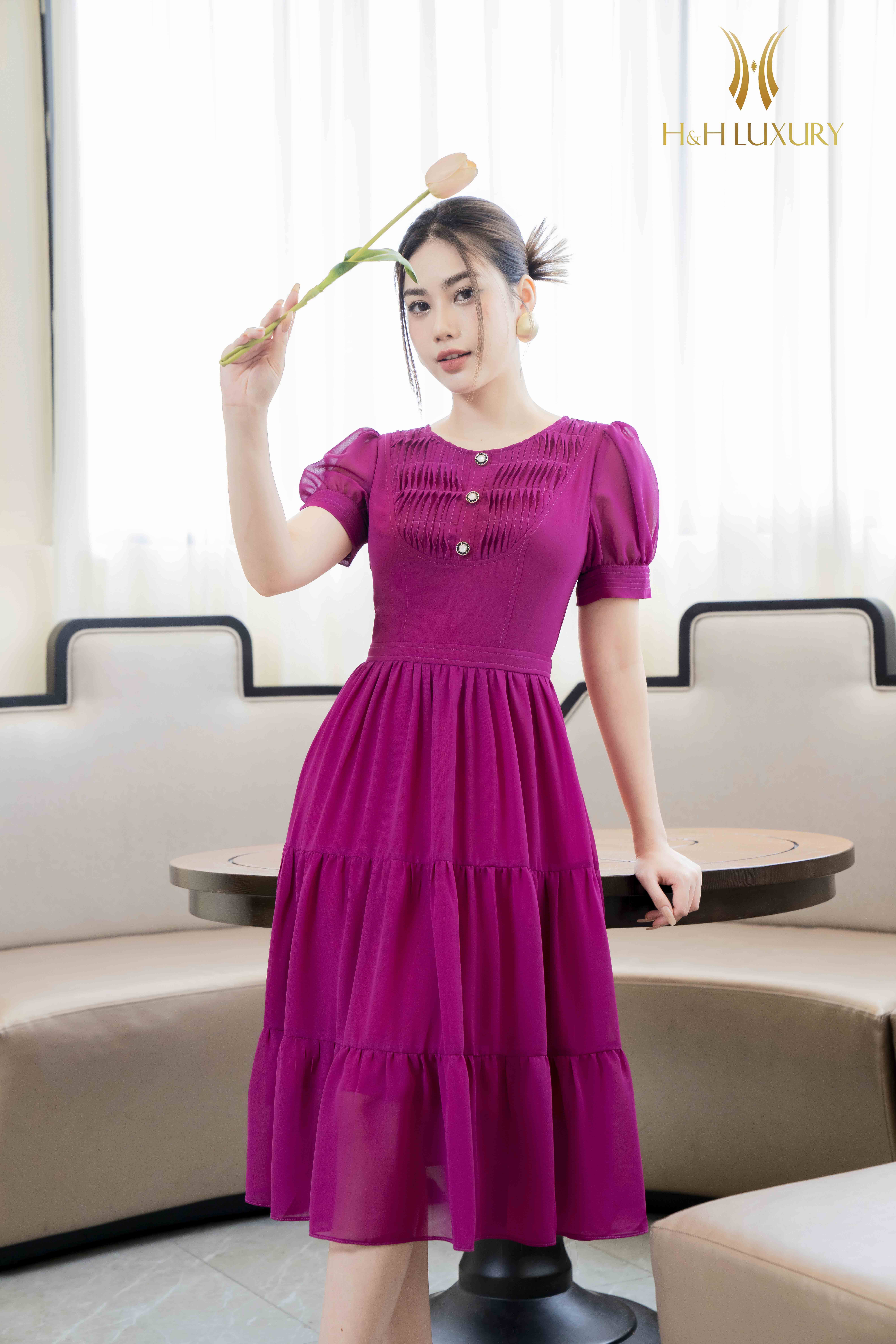 2 màu) Đầm xòe gấm trễ vai Flower | My Way Fashion || Thời trang thiết kế cao  cấp