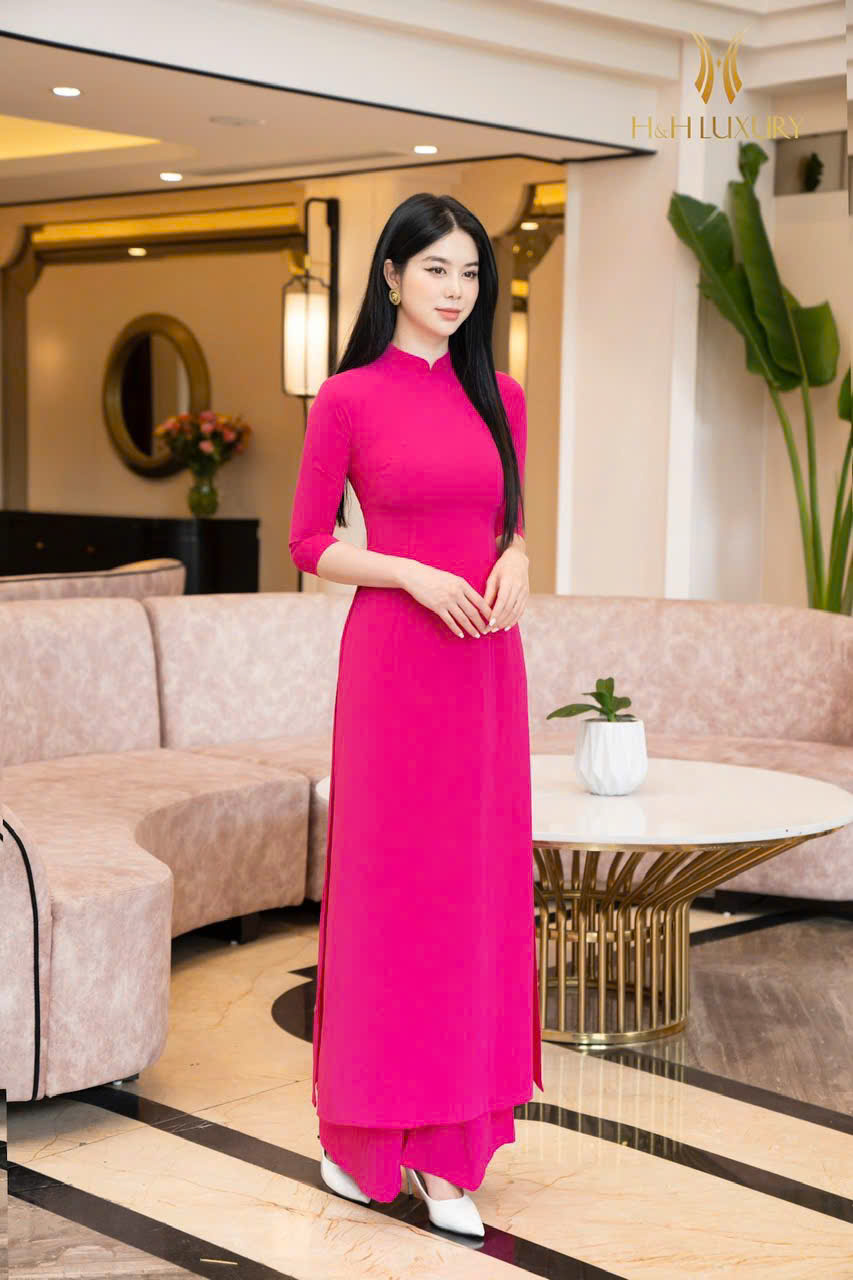 ÁO DÀI HỒNG SEN LỤA HÀN