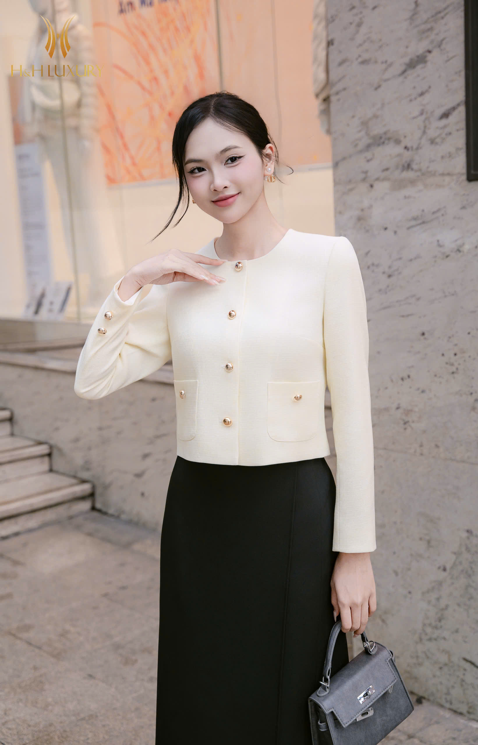 ÁO VEST KEM TWEED VỪA HAI TÚI