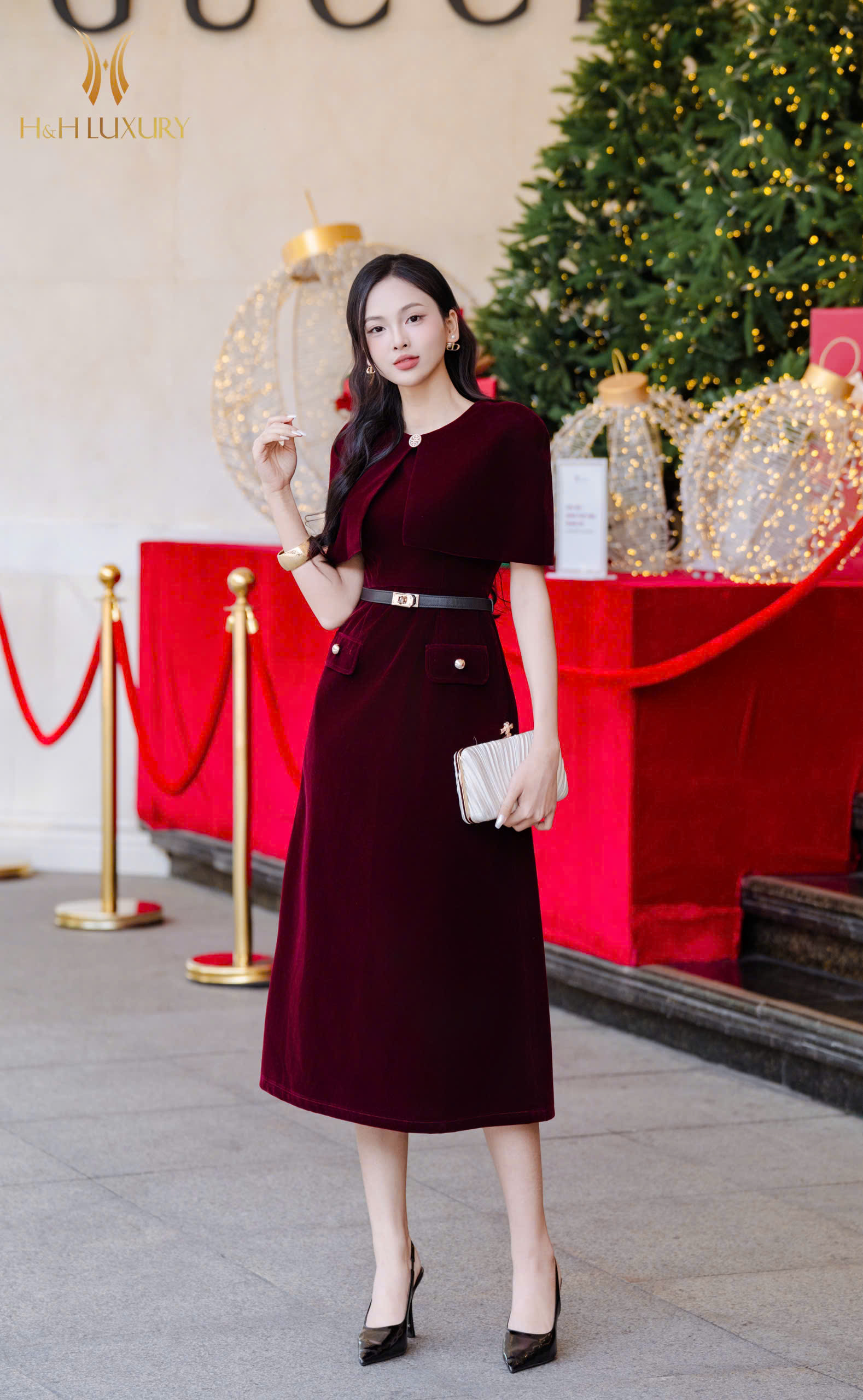 ĐẦM TIỆC NHUNG ĐỎ CHERRY TÀ NGỰC