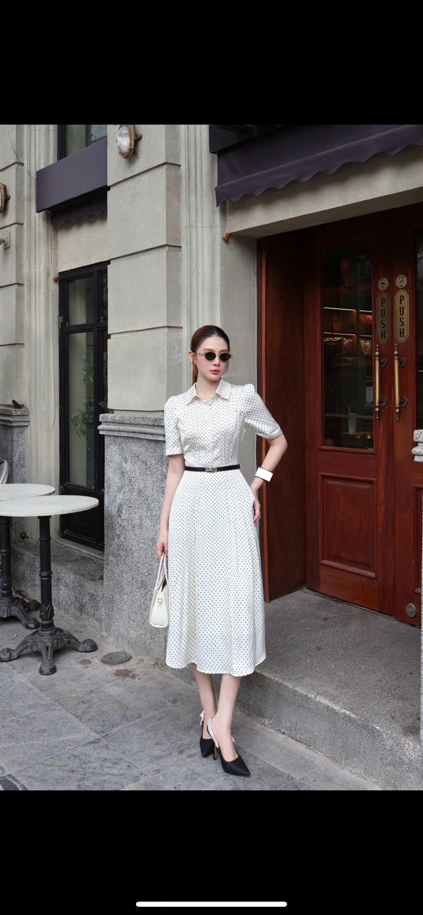 ĐẦM CHẤM BI KEM CỔ ĐỨC 2 TÚI SƯỜN