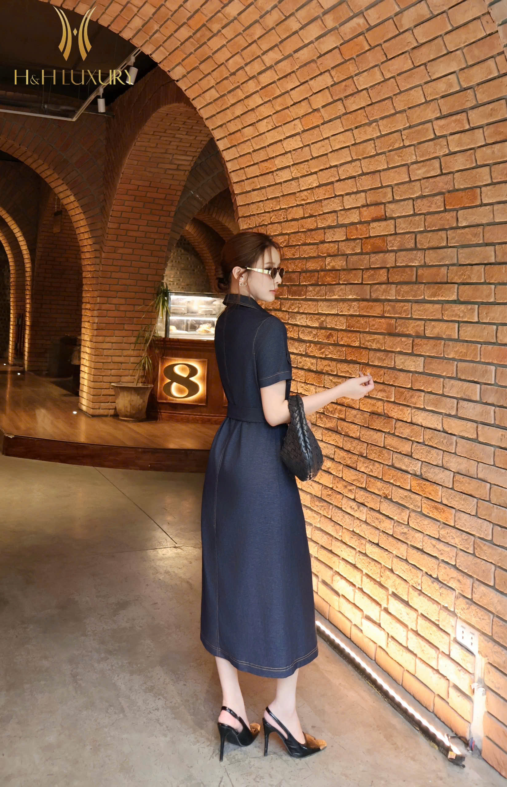 ĐẦM XANH JEAN DÁNG A XUÔNG KHUY ĐỒNG