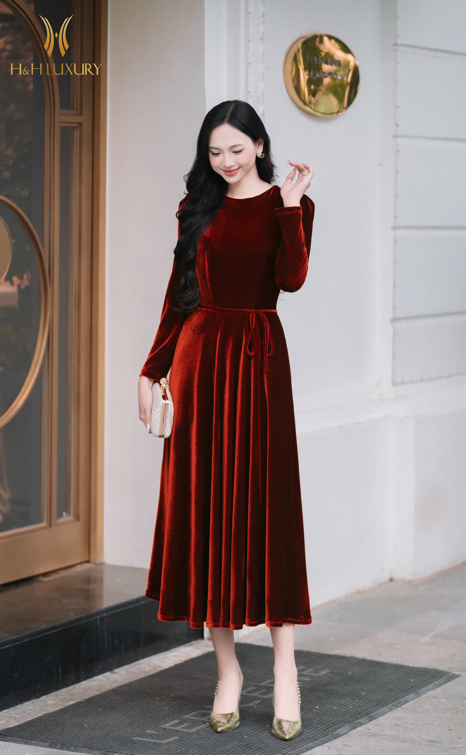 ĐẦM NHUNG THE GẠCH ĐỎ NƠ EO