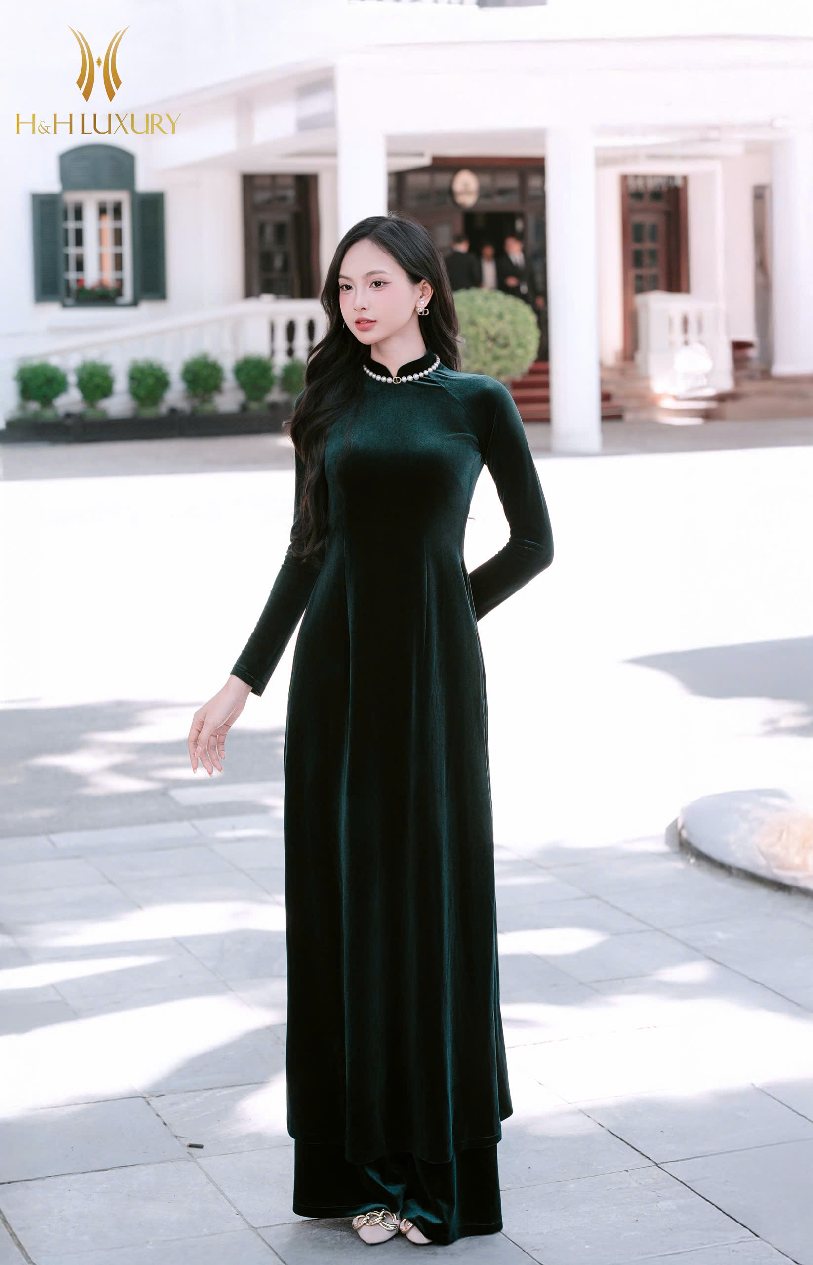 QUẦN DÀI NHUNG XANH CỔ VỊT