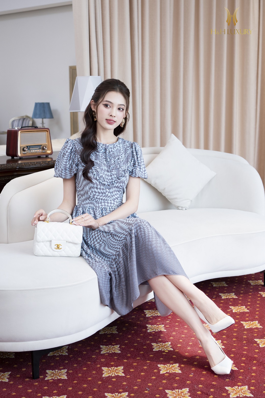 ĐẦM XÒE LỤA NHẬT XANH XẾP NGỰC