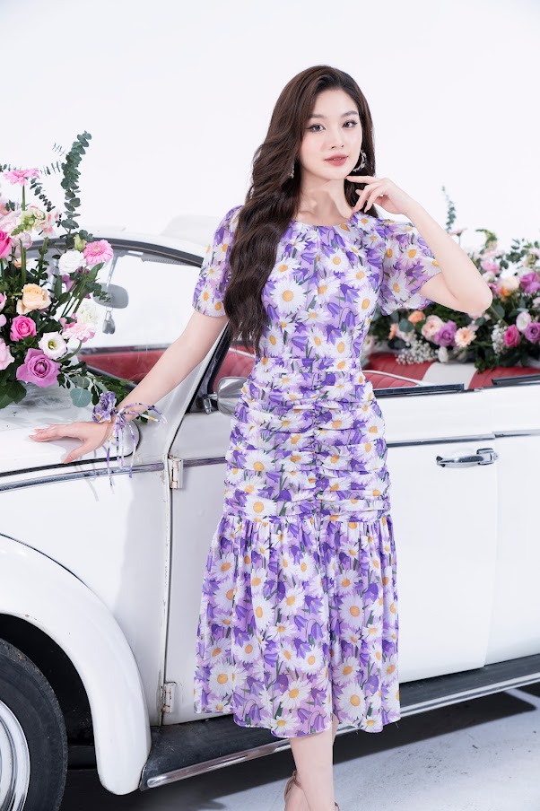 Đầm hoa dáng xòe phối đuôi cá KK118-24 | Thời trang công sở K&K Fashion