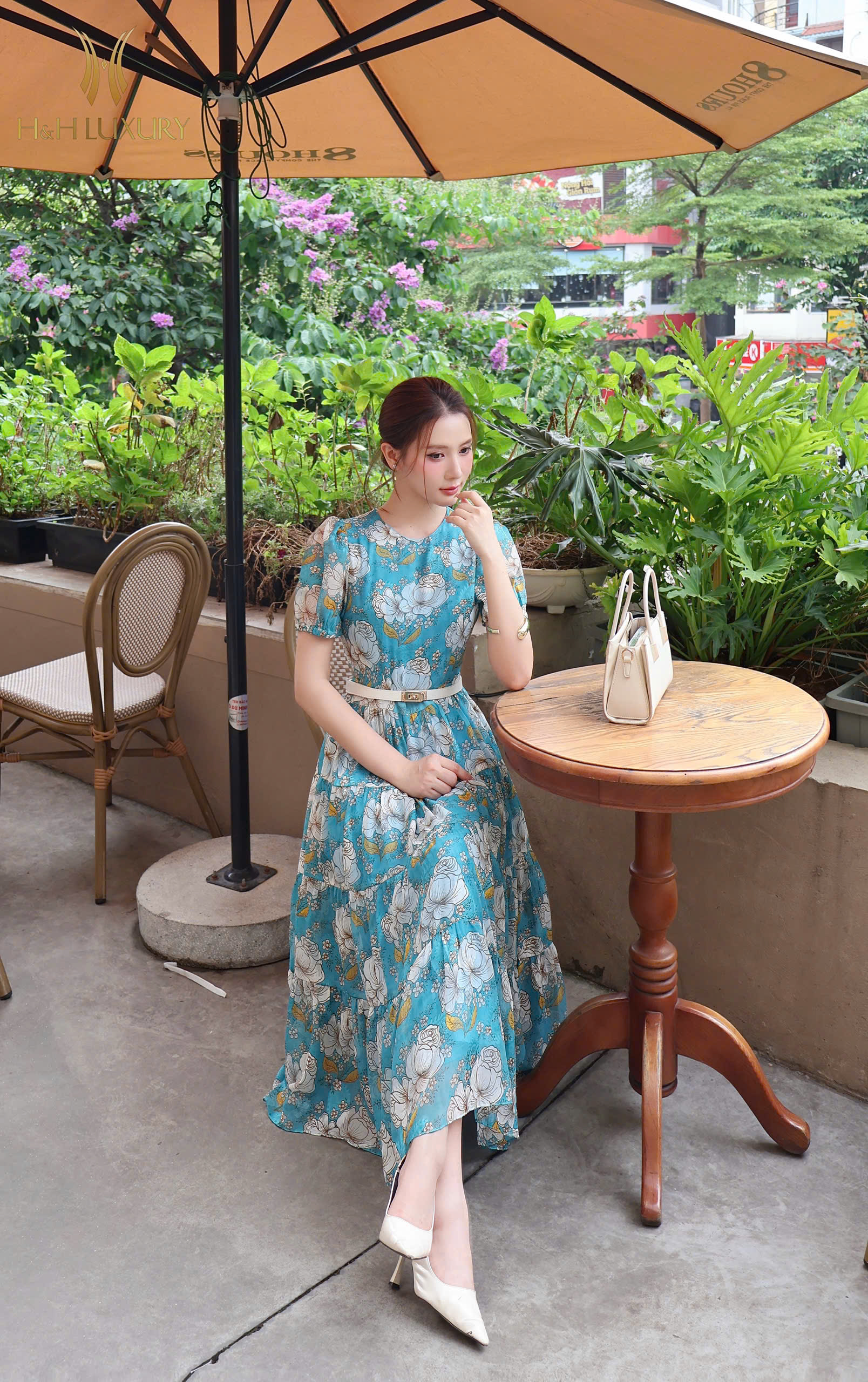 ĐẦM XÒE TƠ ÉP HOA XANH NGỌC