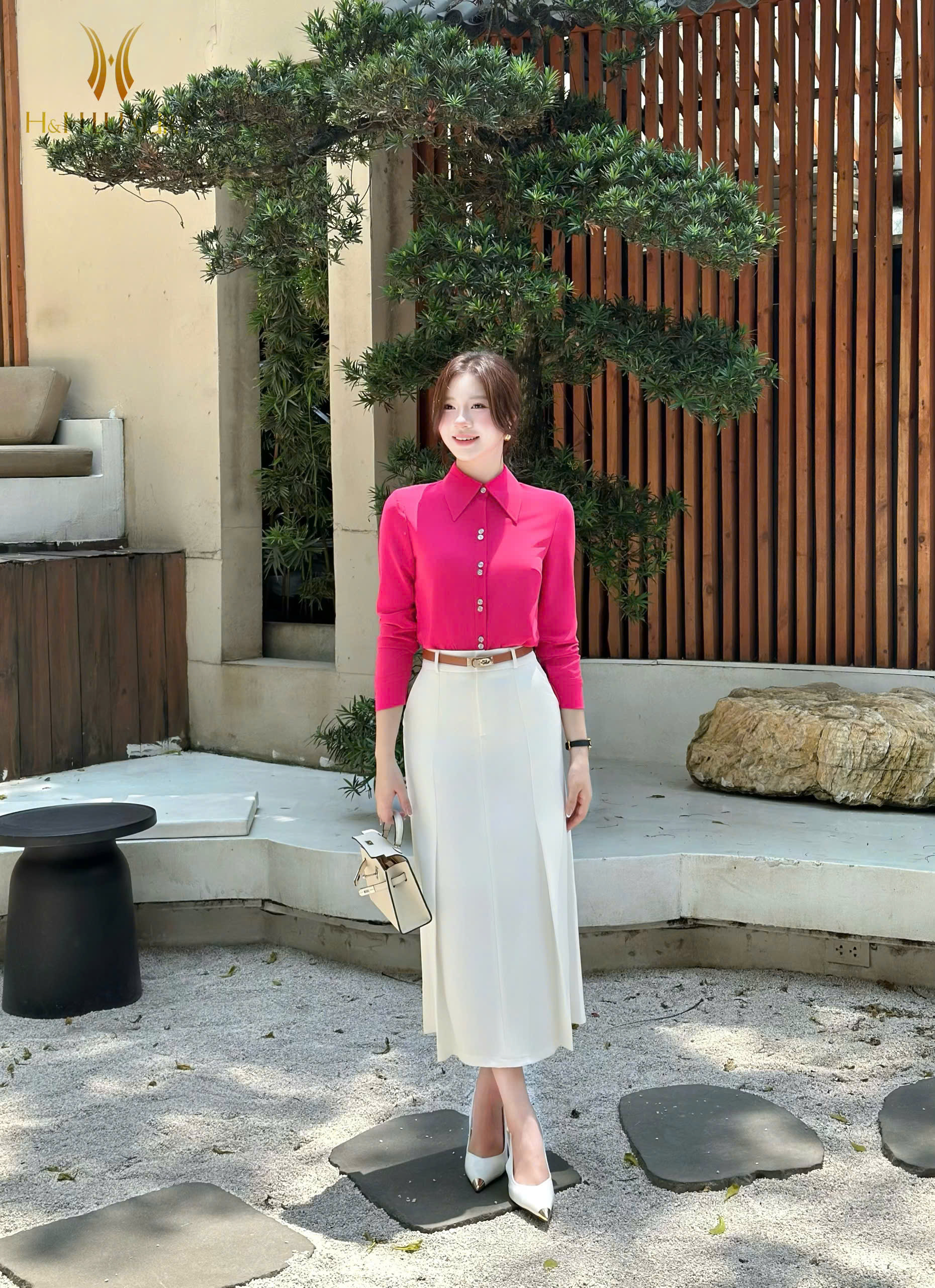 ÁO SƠ MI LỤA HỒNG SEN CỔ ĐỨC