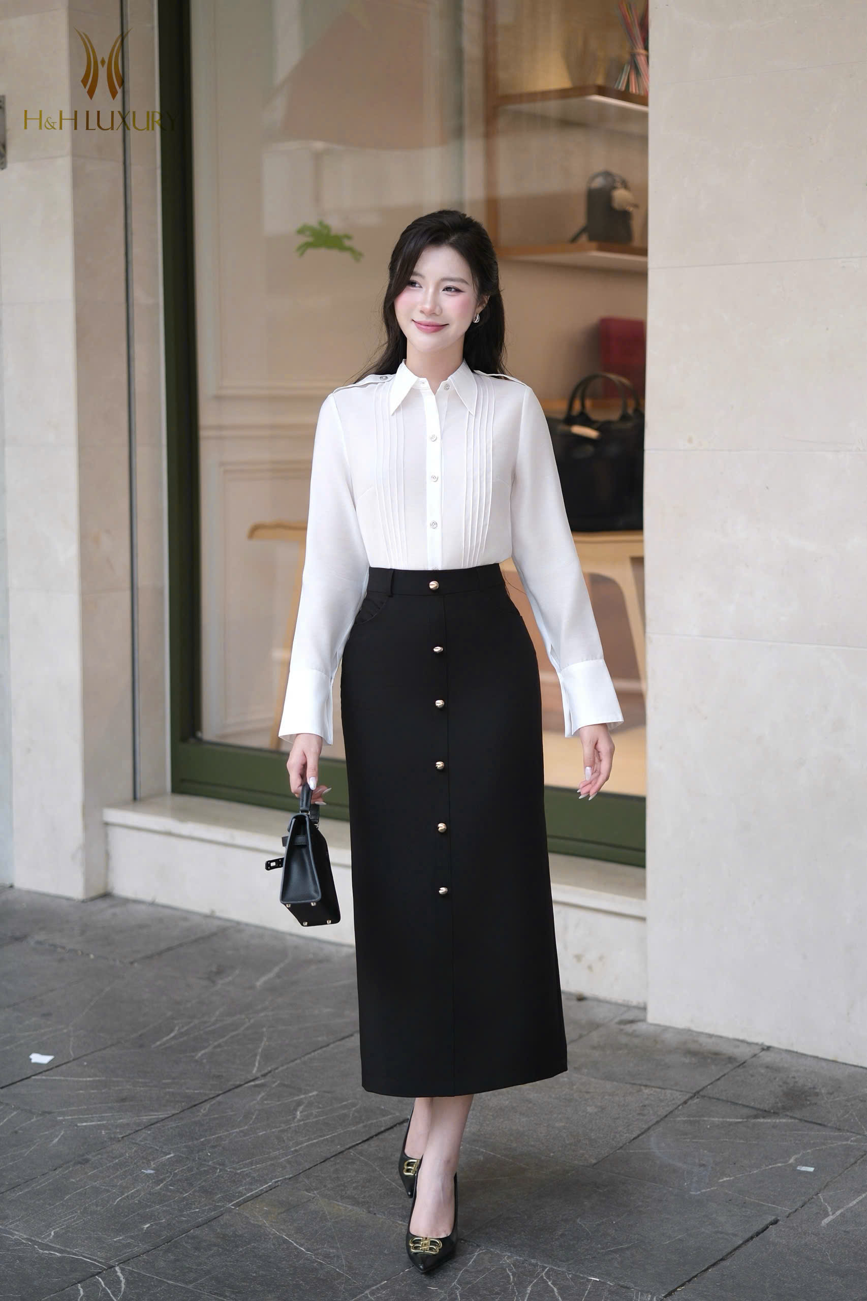 SƠ MI TRẮNG XẾP LY THÂN TẰM NHẬT