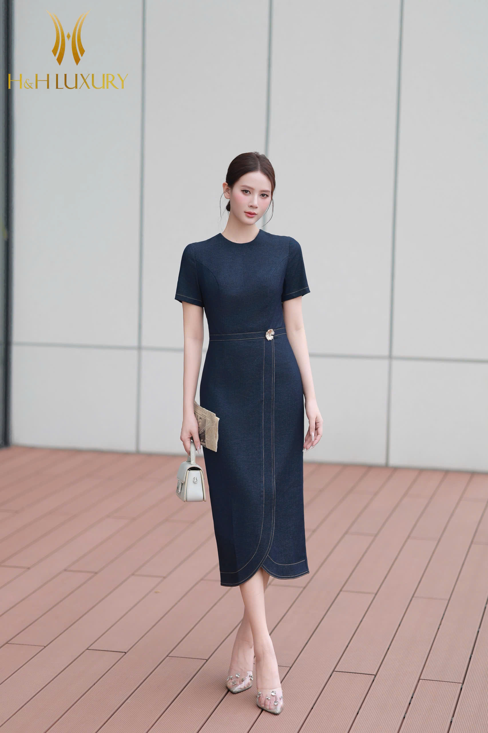 ĐẦM BÚT CHÌ SUÔNG XANH NAVY ĐÍNH CHARM
