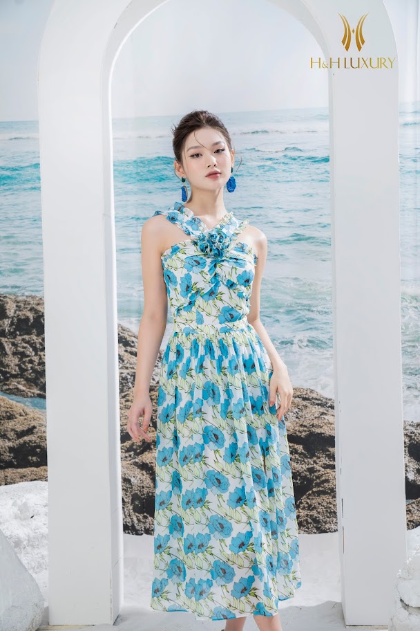 Váy đầm maxi hoạ tiết hoa đi biển cực sang chảnh, có thể mặc được 2 kiểu,  chất voan, có mút ngực, có lót - BB119 | Lazada.vn