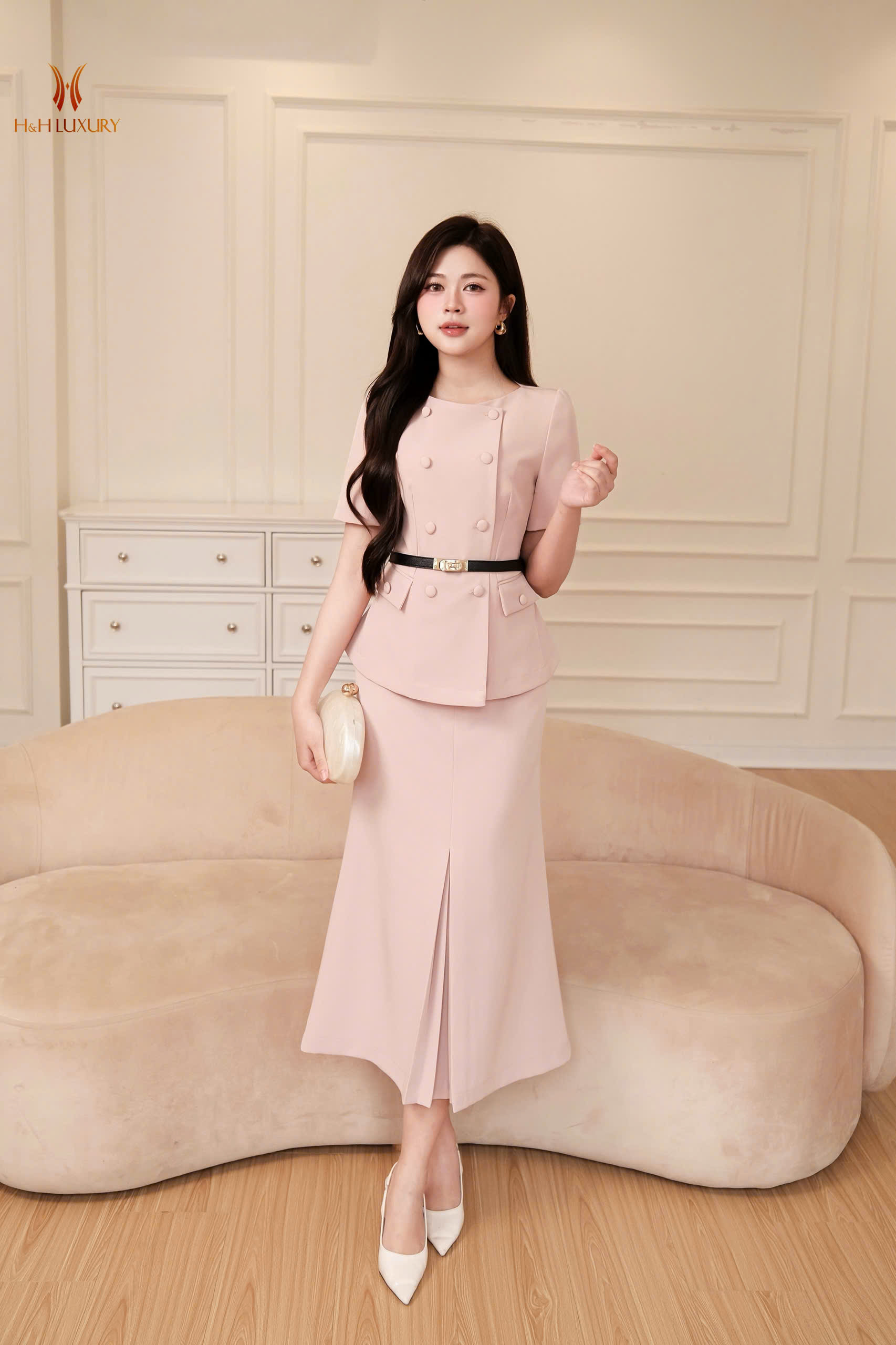 CHÂN VÁY HỒNG PASTEL XẾP LY