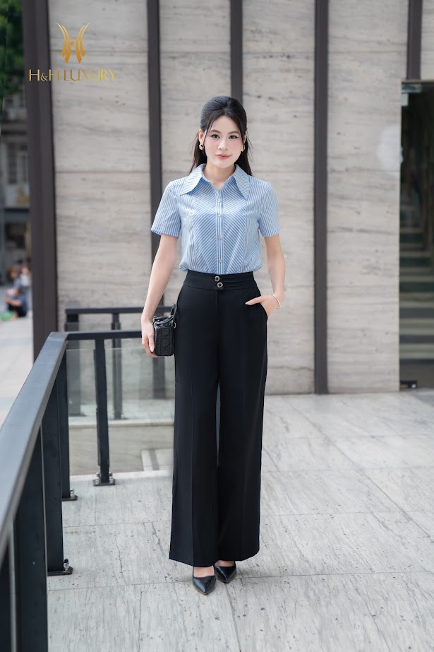 ÁO SƠ MI KẺ XANH CỔ ĐỨC