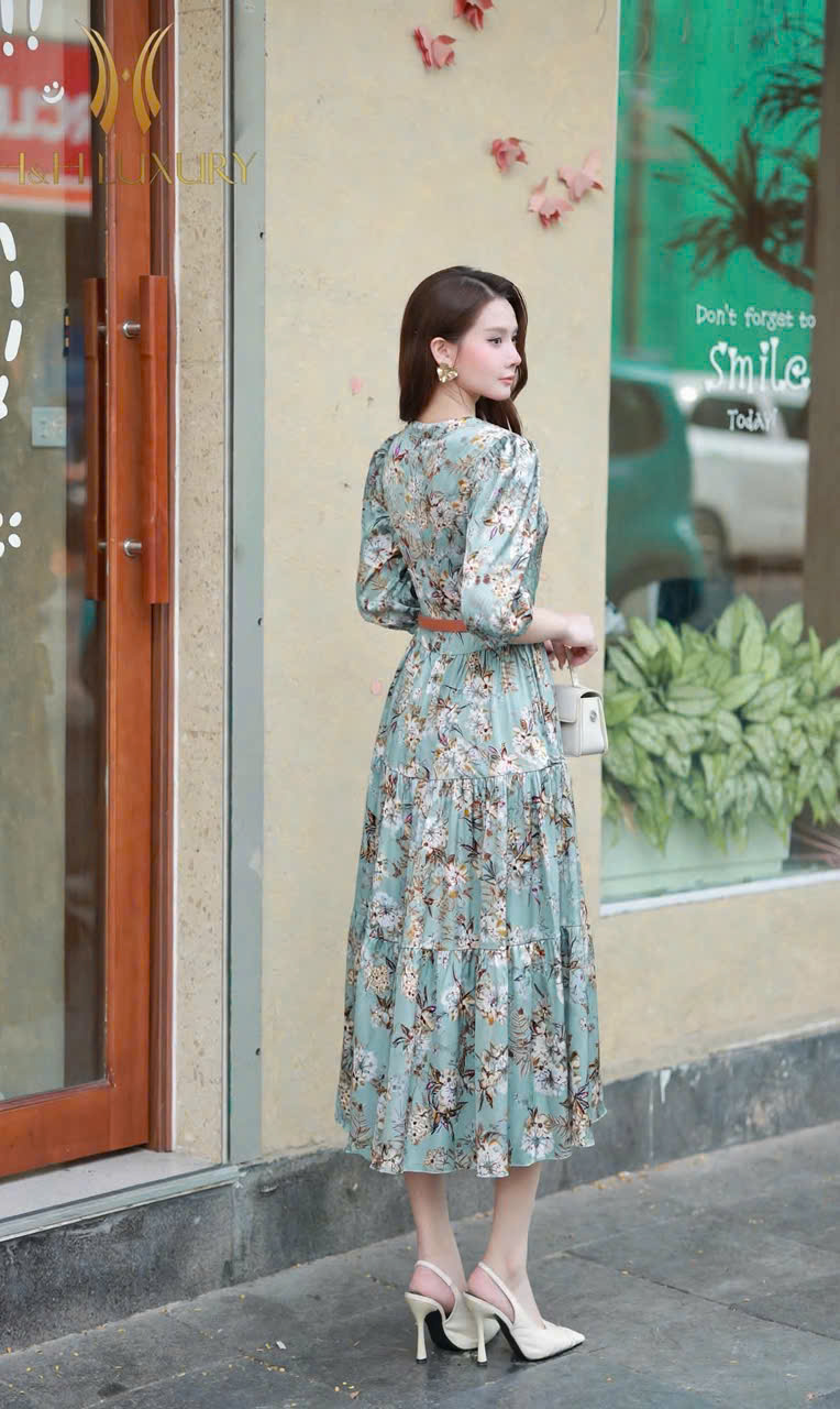 ĐẦM LỤA SATIN XANH PASTEL
