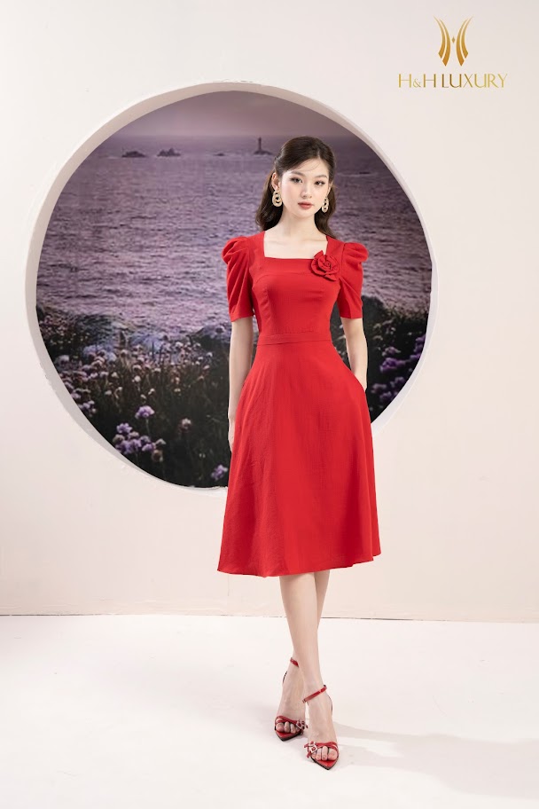 Đầm xòe cổ vuông tim thời trang Eden - D436 giá rẻ nhất tháng 3/2024