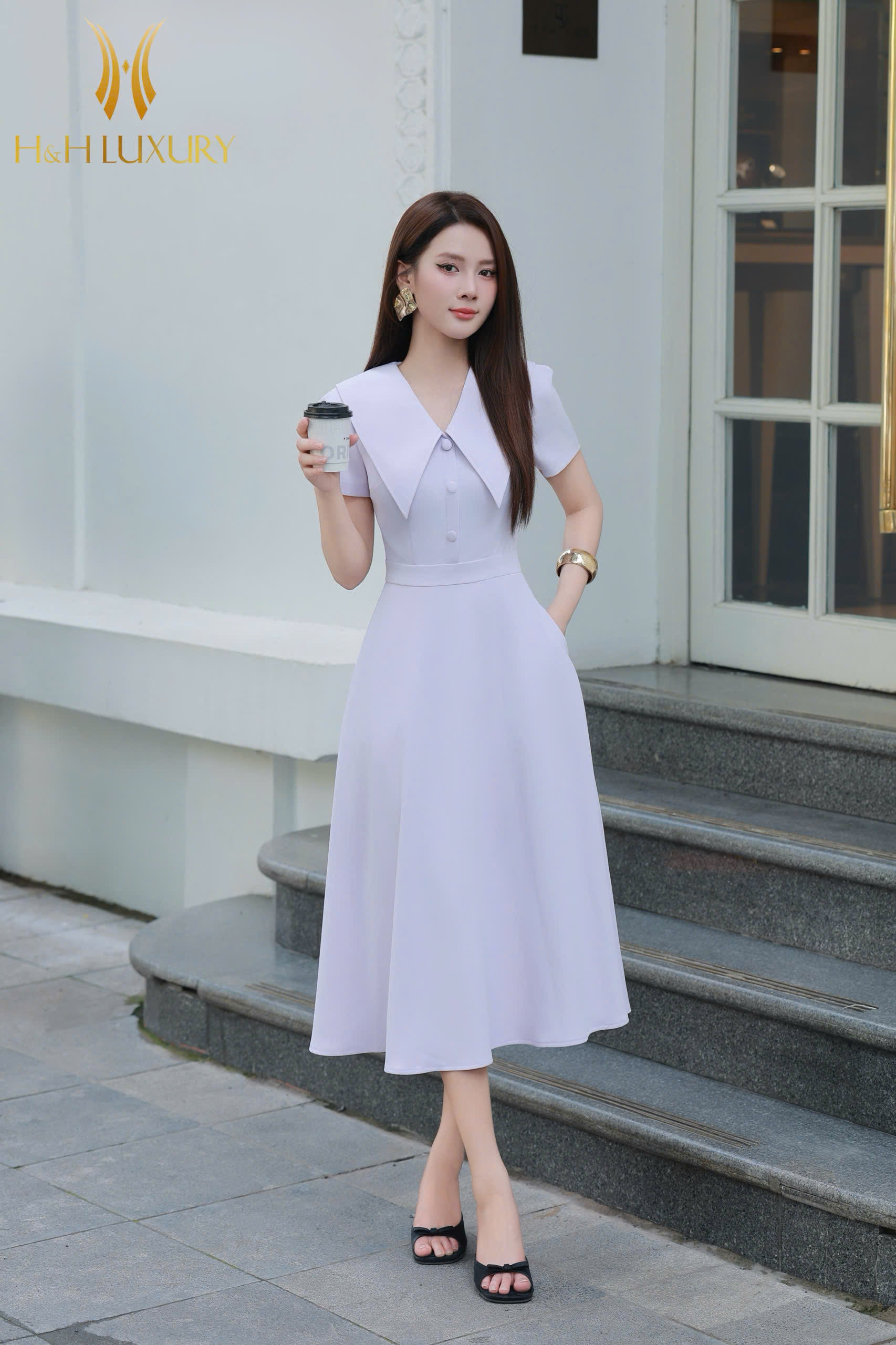 ĐẦM XÒE TÍM LAVENDER TÚI SƯỜN