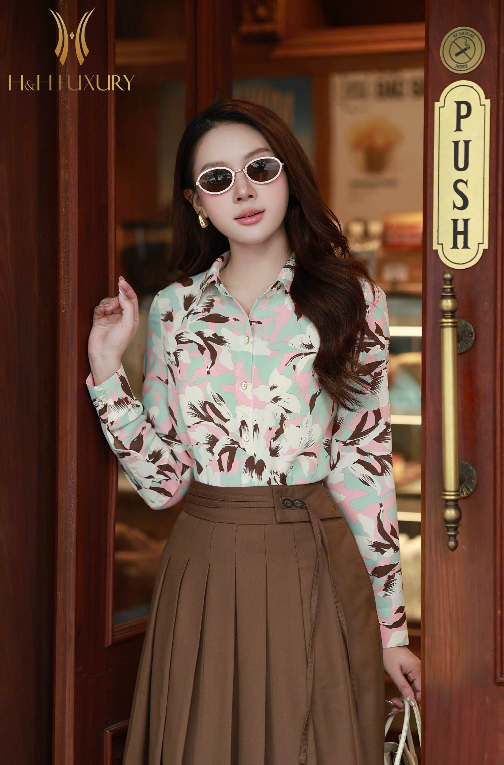 ÁO SƠ MI LỤA HỒNG NÂU TÂY CỔ ĐỨC