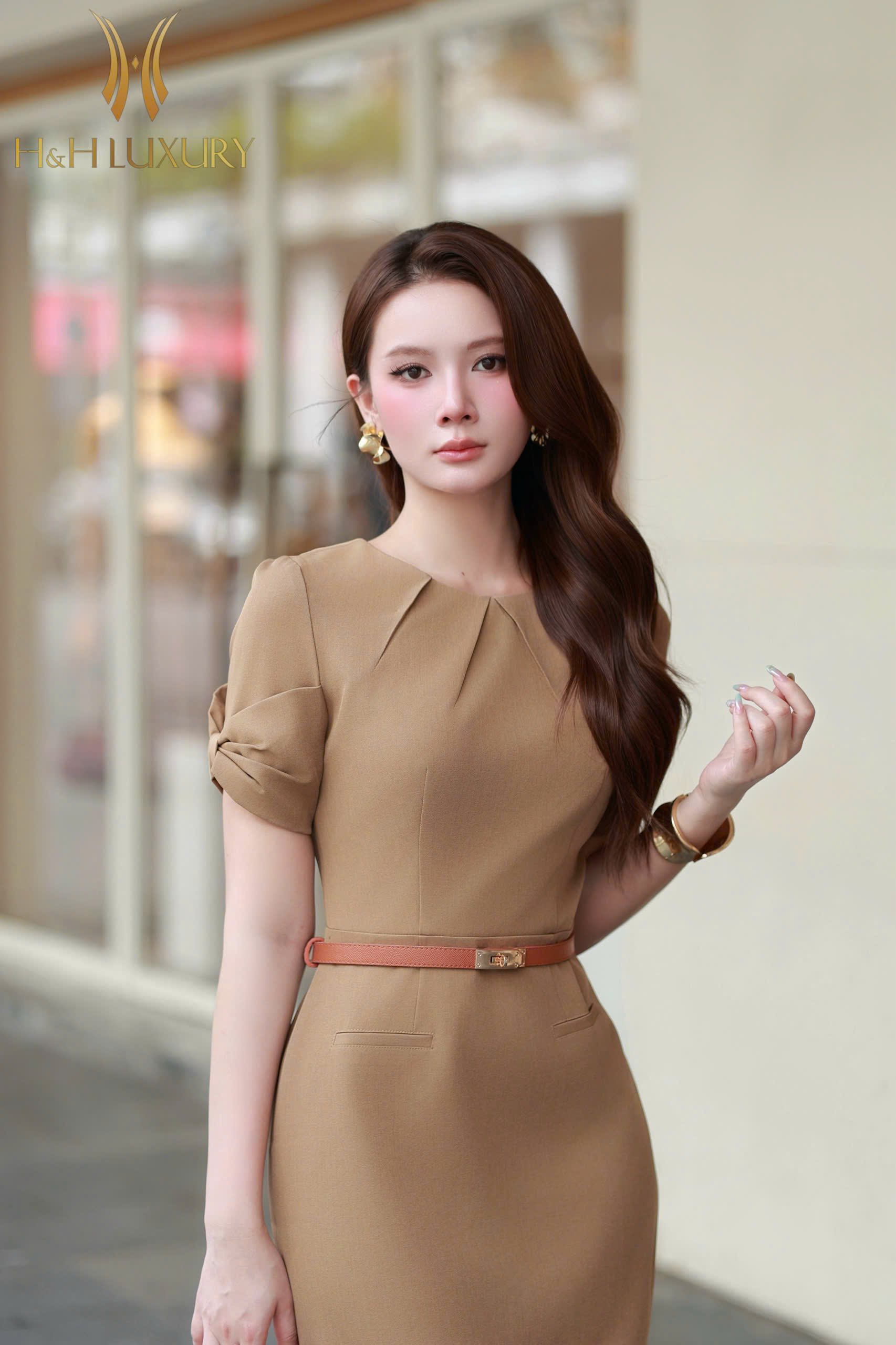 ĐẦM BÚT CHÌ SUÔNG NÂU TÂY XẾP LY CỔ