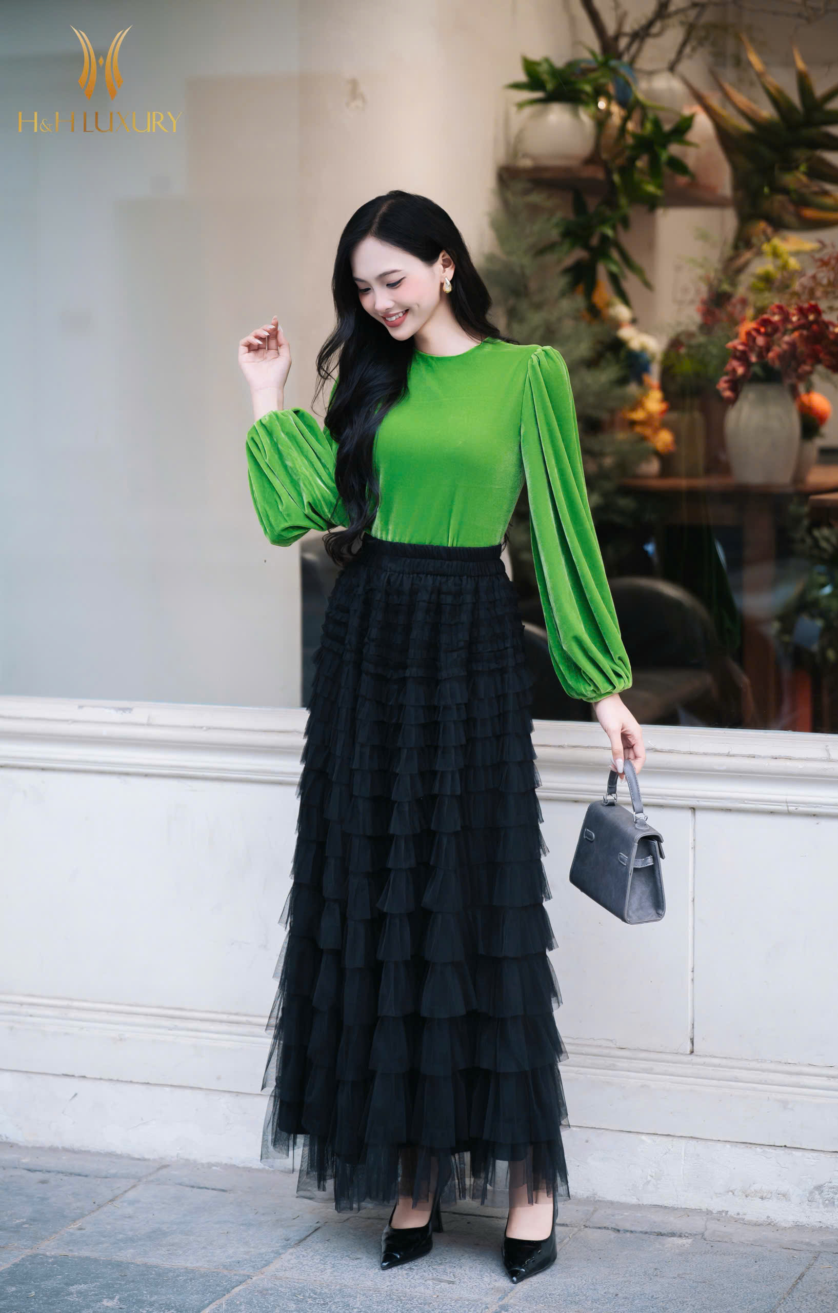 ÁO NHUNG THE XANH LÁ CỔ TRÒN