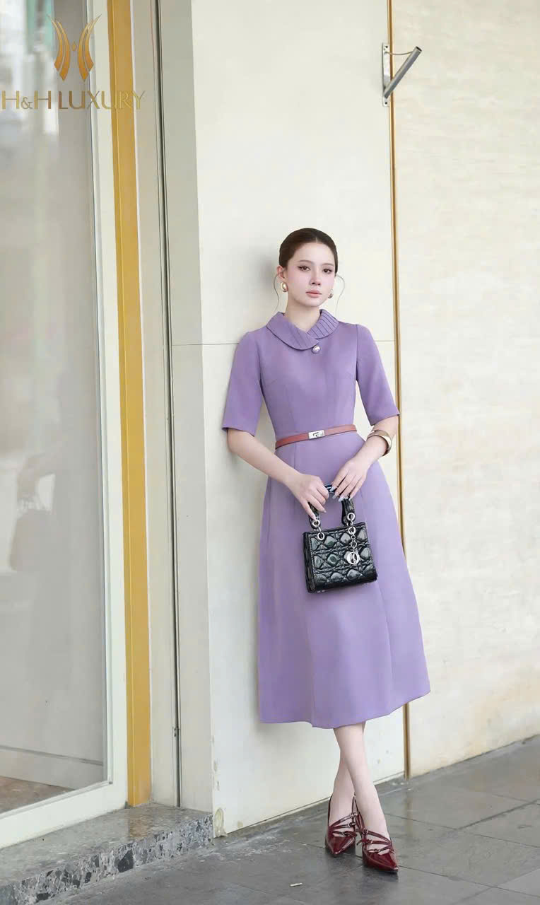 ĐẦM XÒE TÍM LAVENDER CỔ CÁCH ĐIỆU