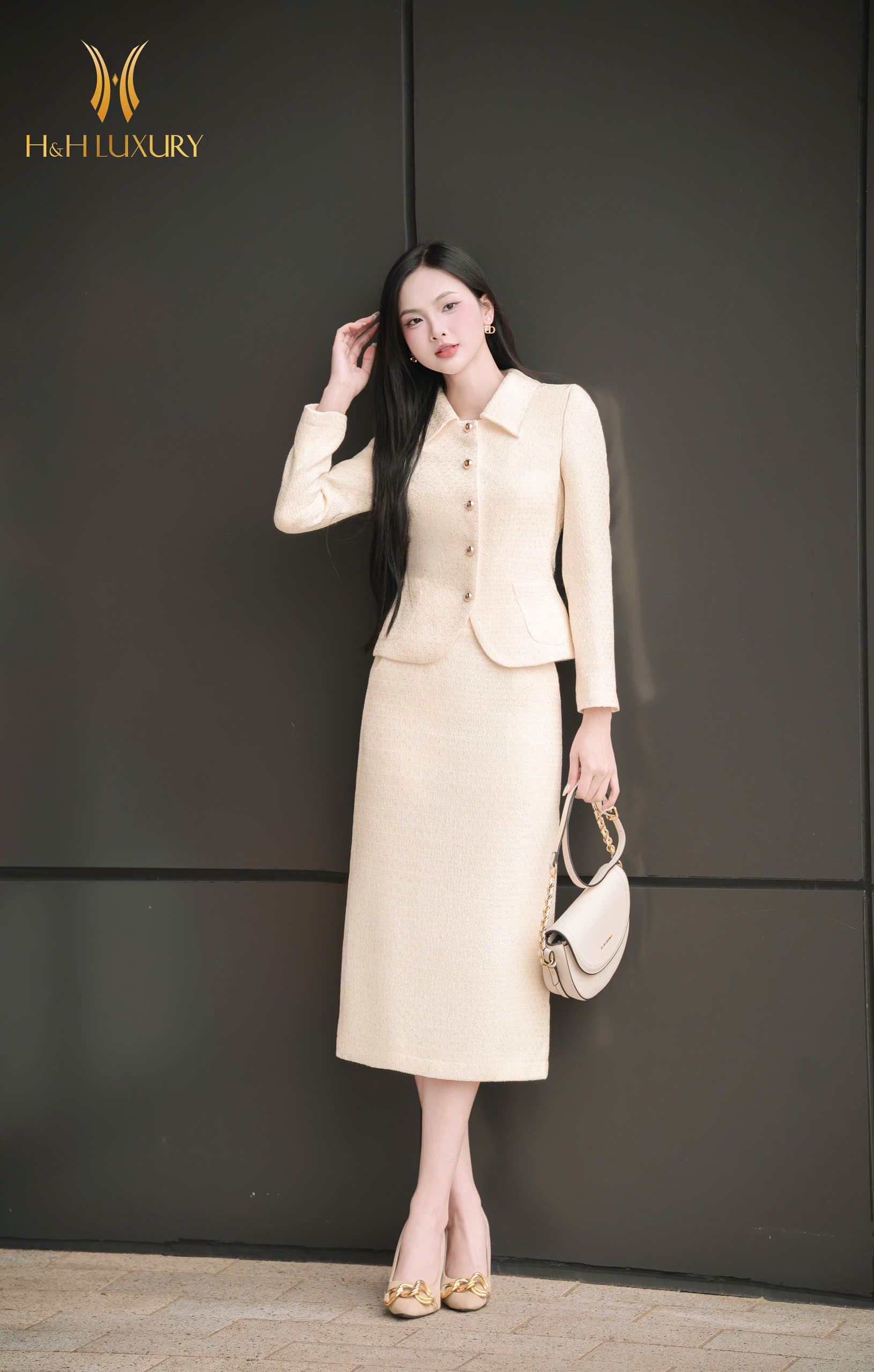 CHÂN VÁY BÚT CHÌ DẠ TWEED KEM