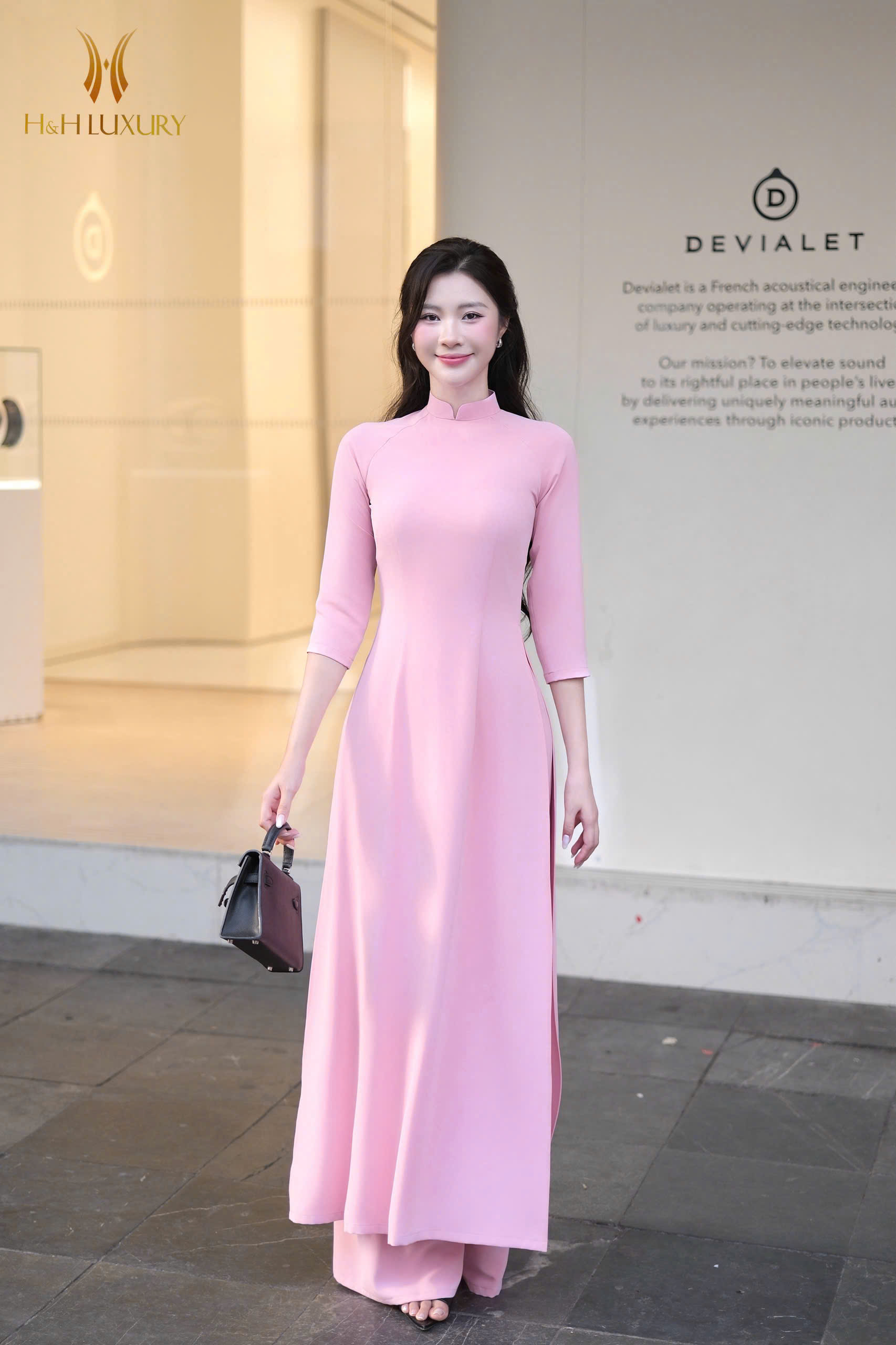 ÁO DÀI HỒNG LỤA MANGO HÀN