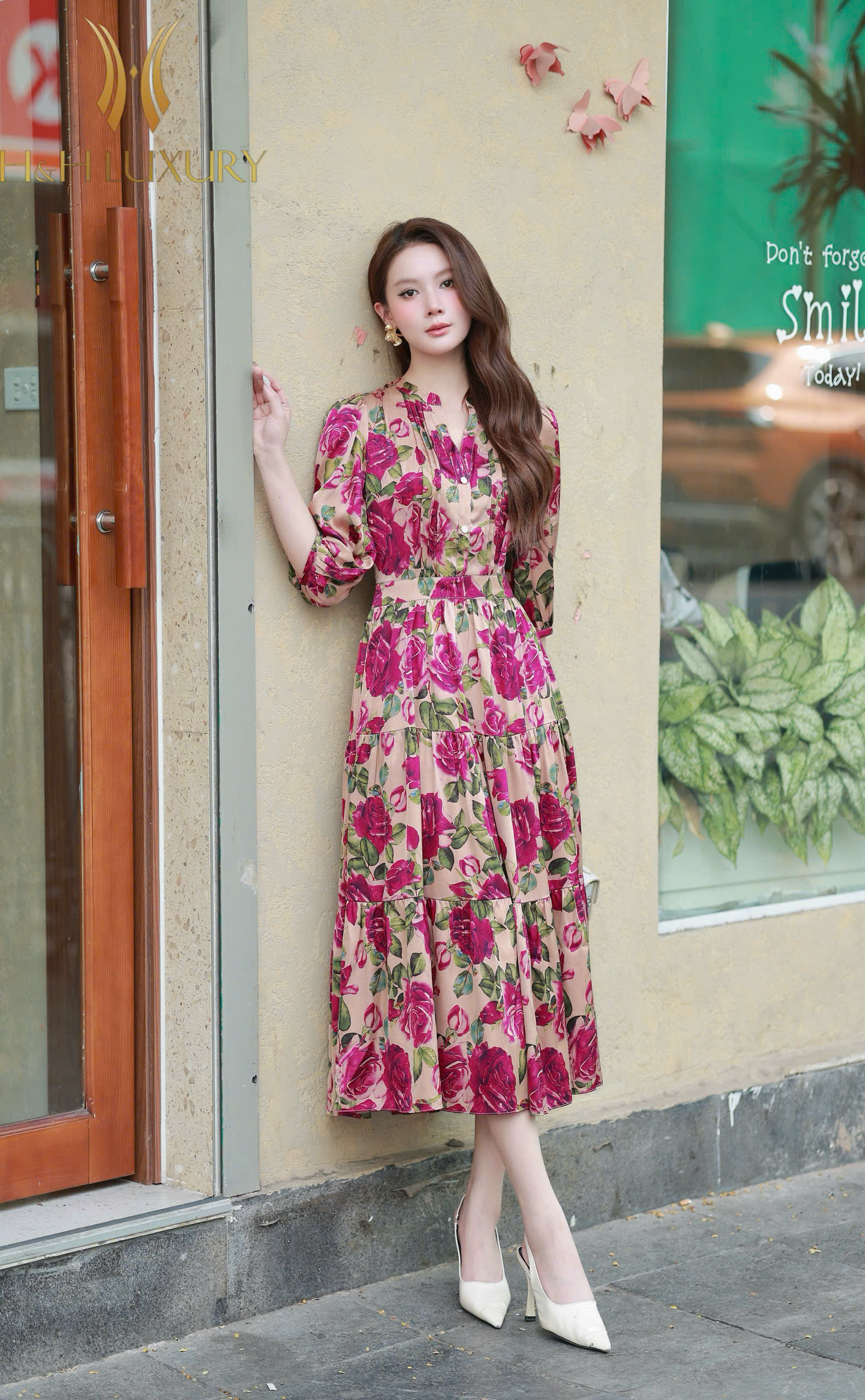 ĐẦM LỤA SATIN HOA TÍM LAVENDER