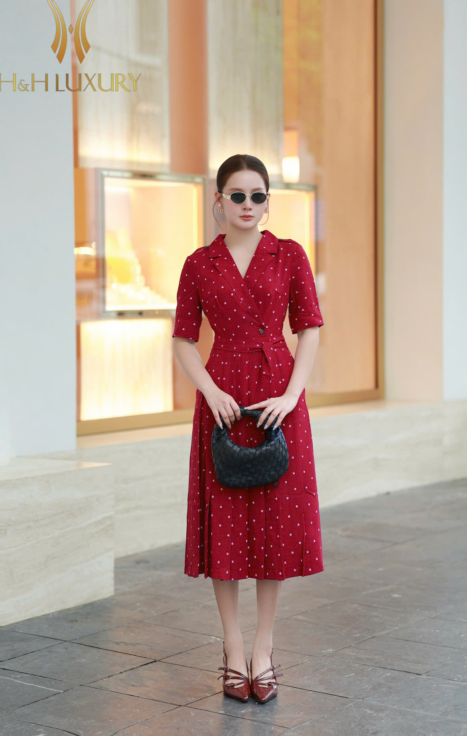 ĐẦM LINEN BI ĐỎ ĐÔ XẾP LY THÂN