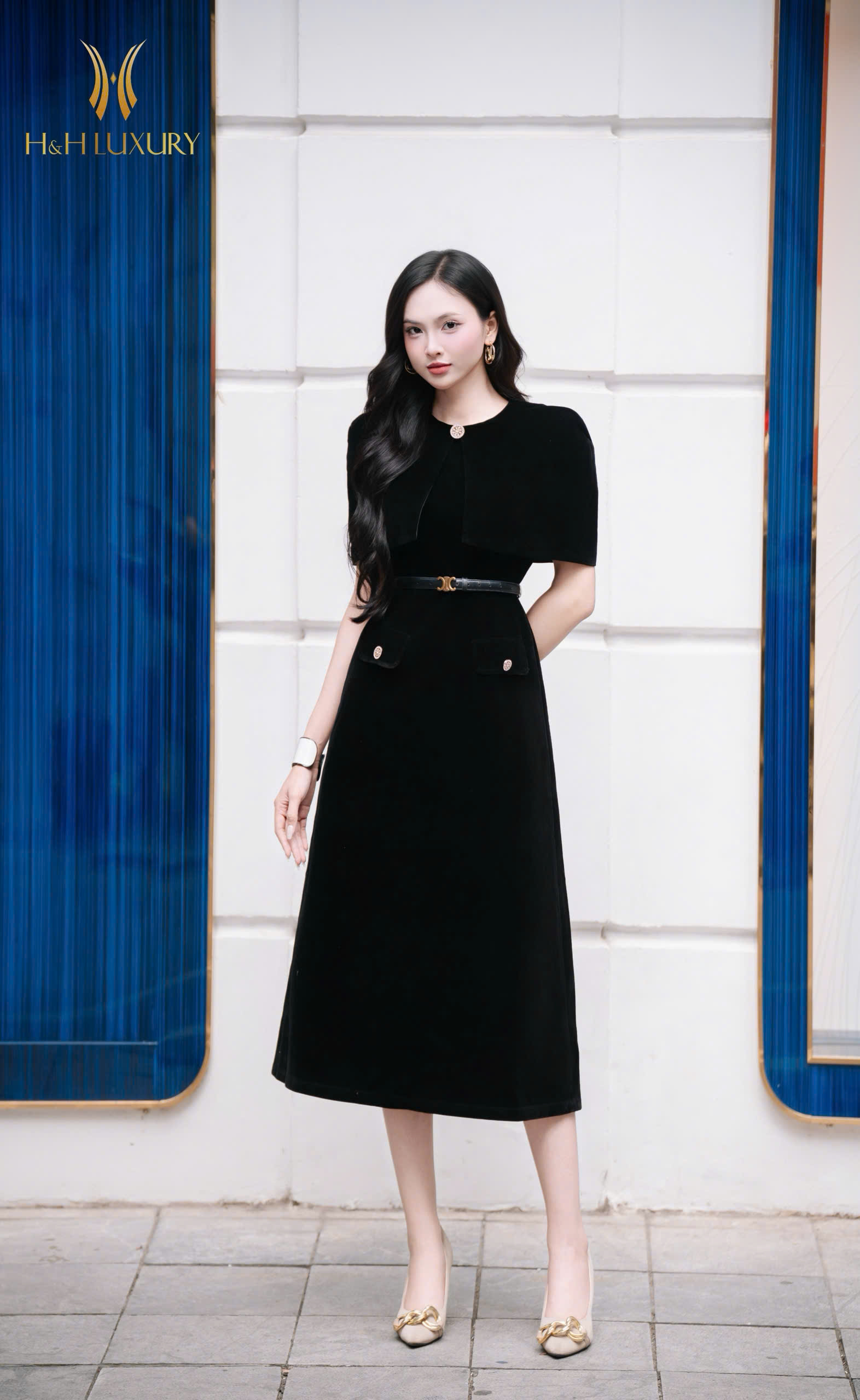 ĐẦM TIỆC NHUNG ĐEN TÀ NGỰC