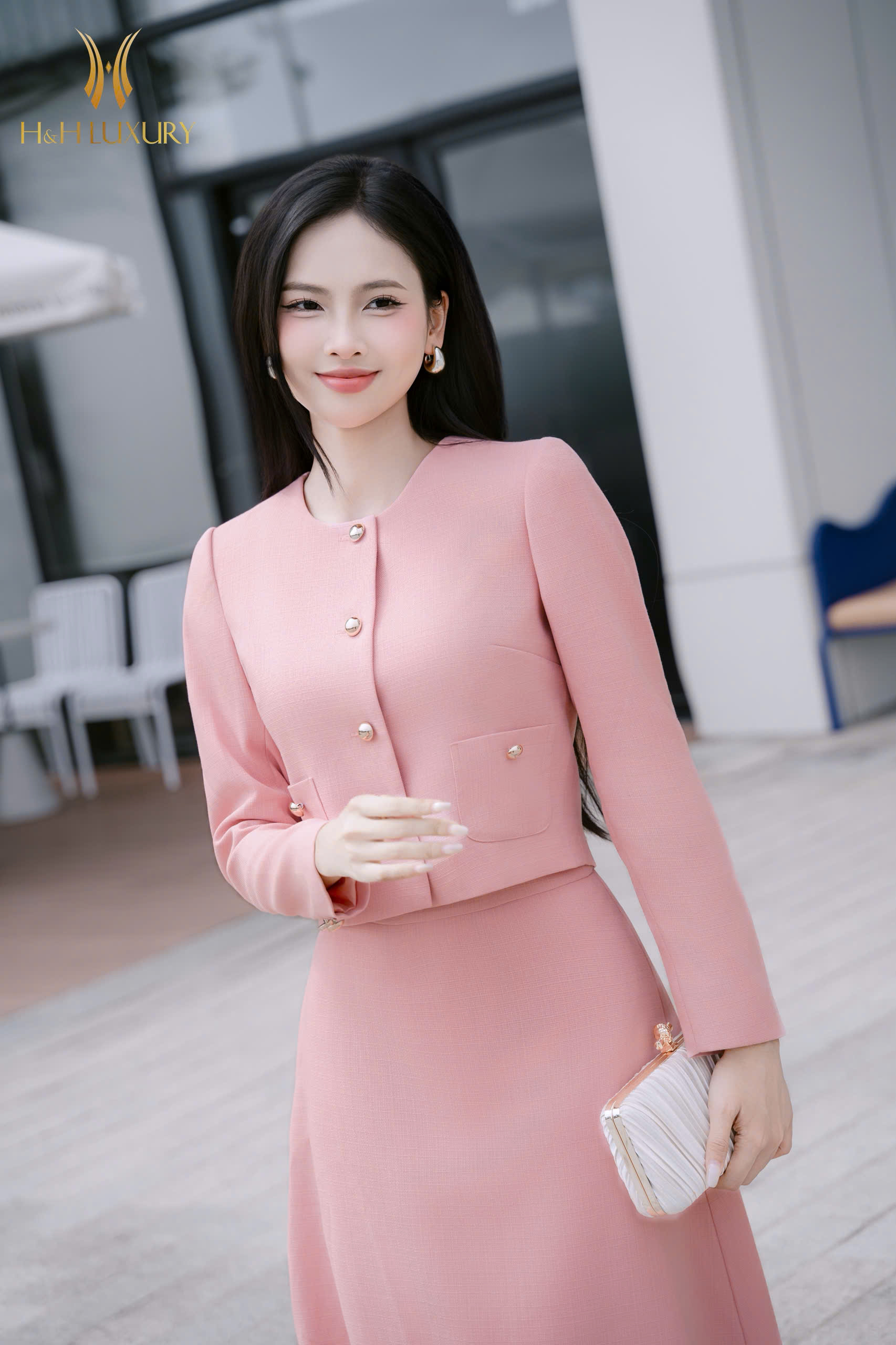 ÁO VÉC CỔ TRÒN TWEED HỒNG