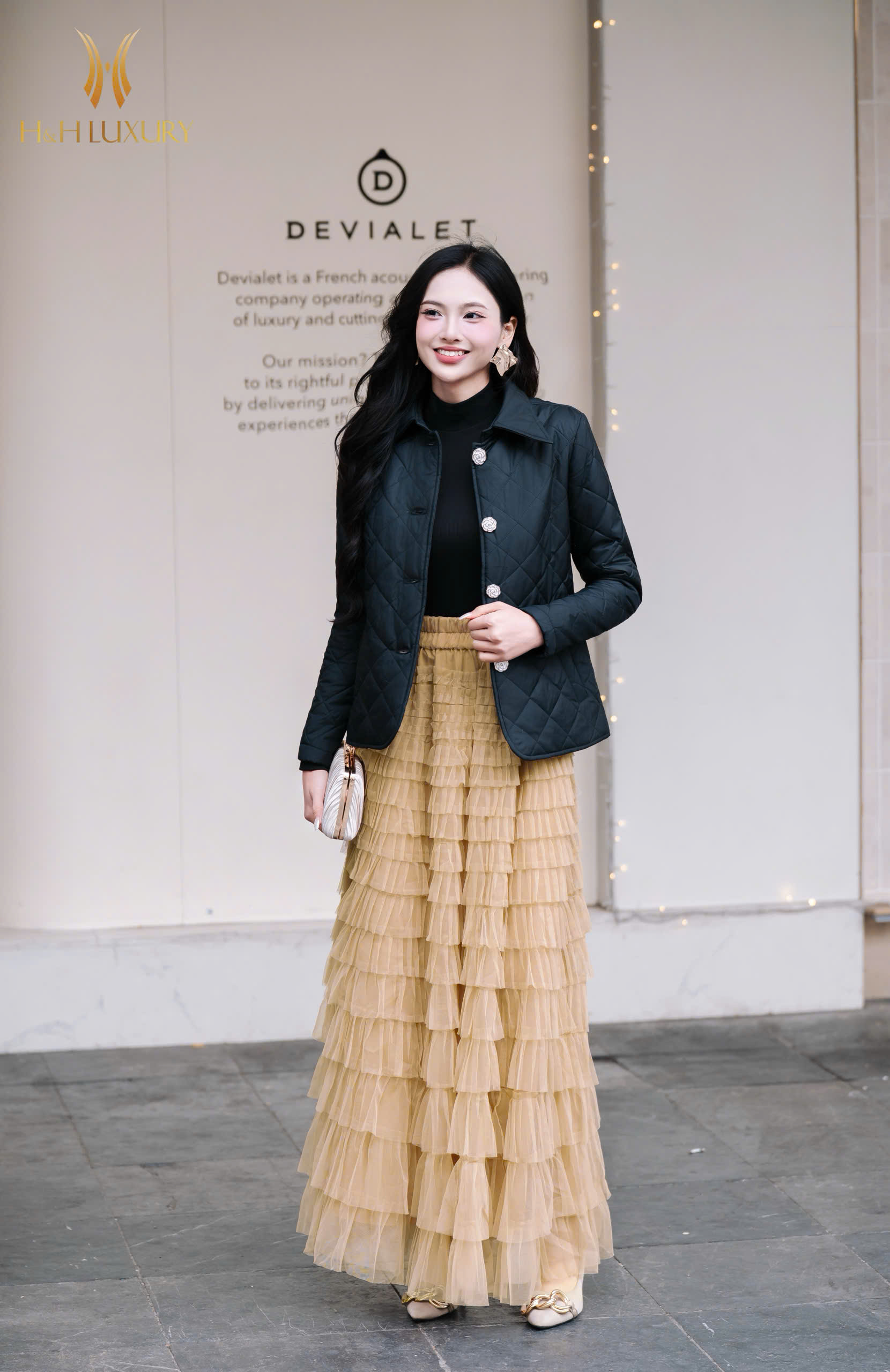 ÁO PHAO ĐEN TRIẾT EO DÁNG DÀI