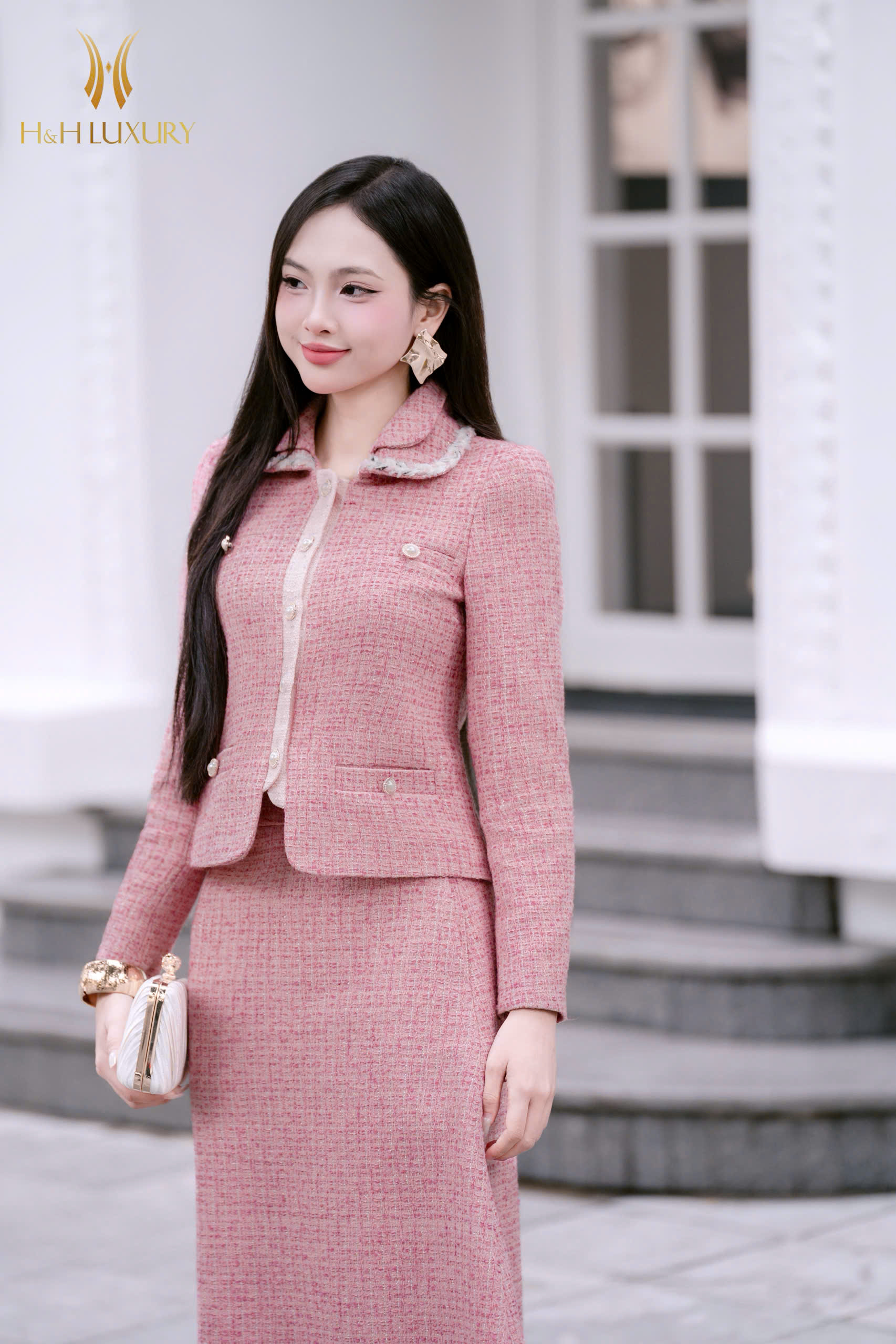 ÁO VEST DẠ TWEED HỒNG