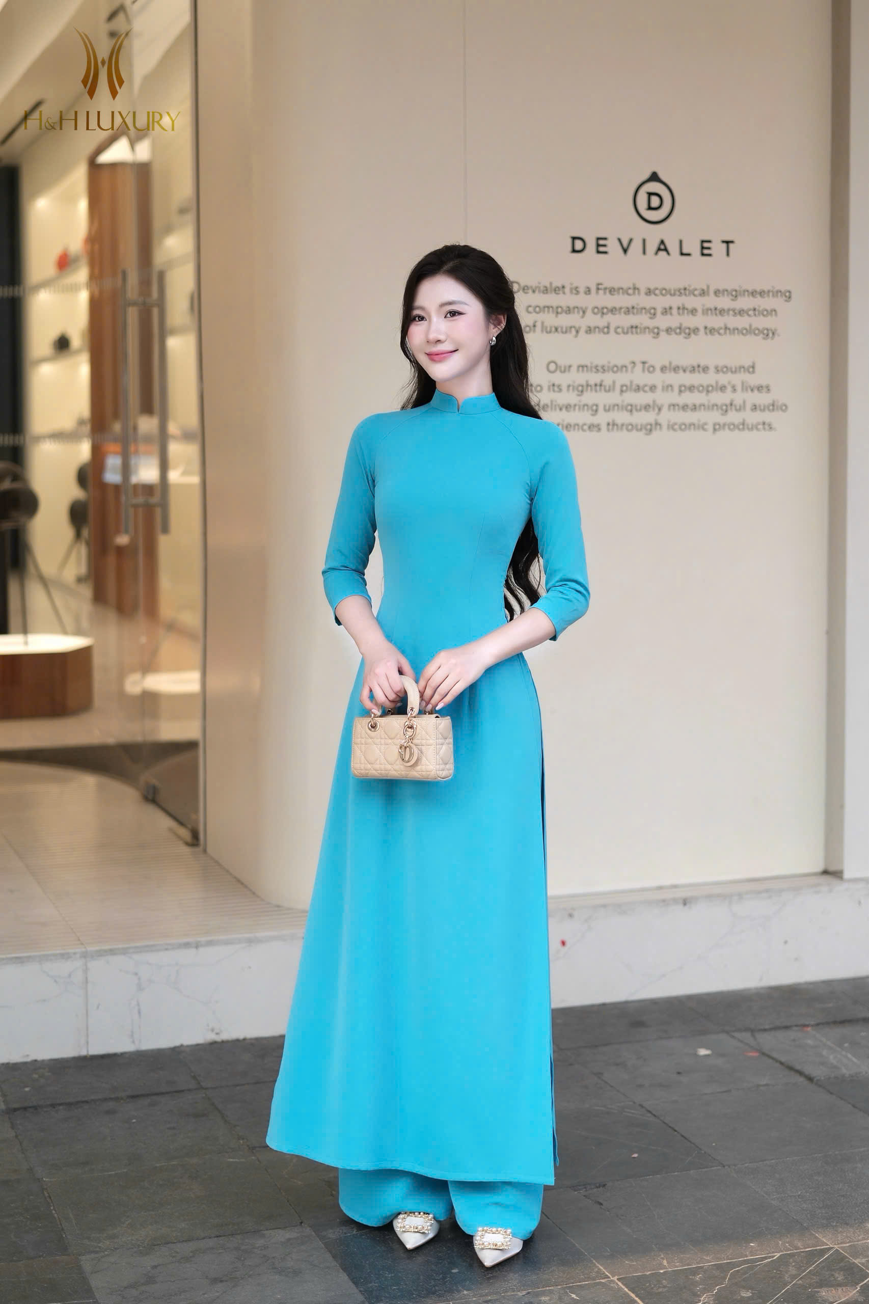 ÁO DÀI XANH NGỌC BÍCH LỤA MANGO HÀN