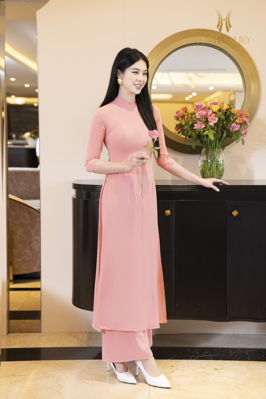 ÁO DÀI HỒNG CAM LỤA HÀN