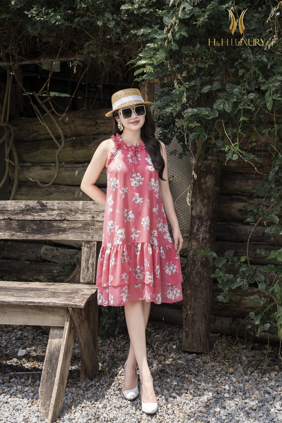 ĐẦM MAXI HỒNG HOẠ TIẾT HOA NHÍ