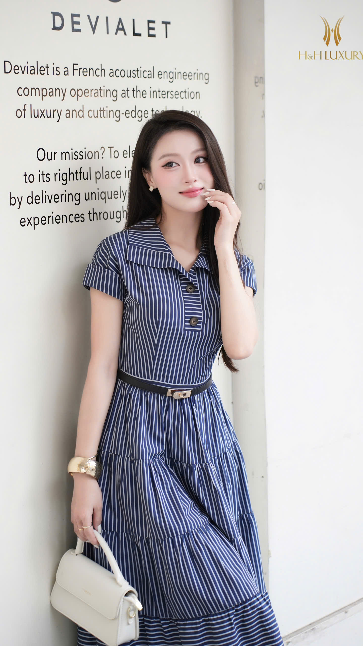 ĐẦM KẺ XANH NAVY ĐÍNH CÚC