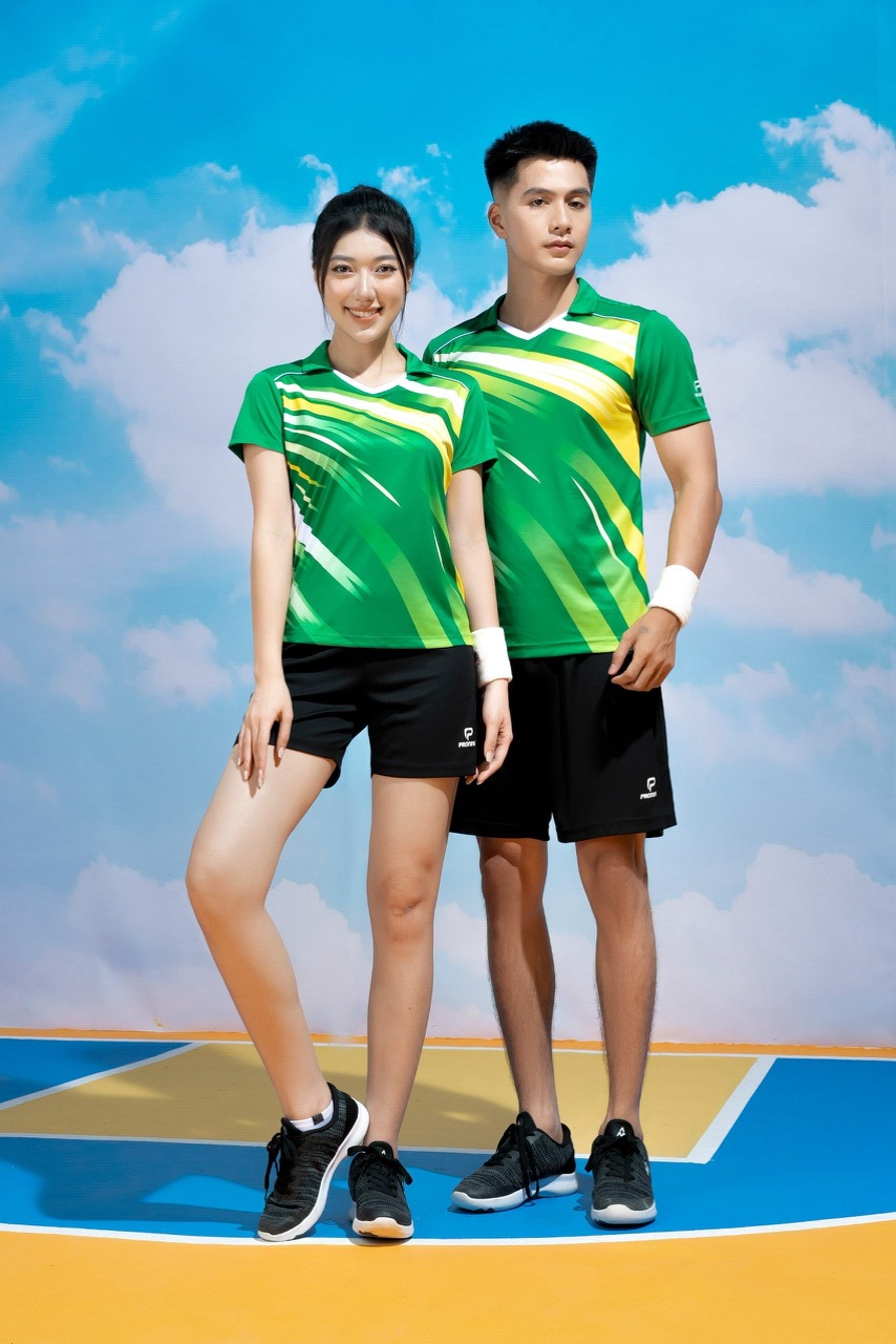 BỘ THỂ THAO NỮ PRONING CỘC TAY MÀU XANH LÁ PHỐI VÀNG