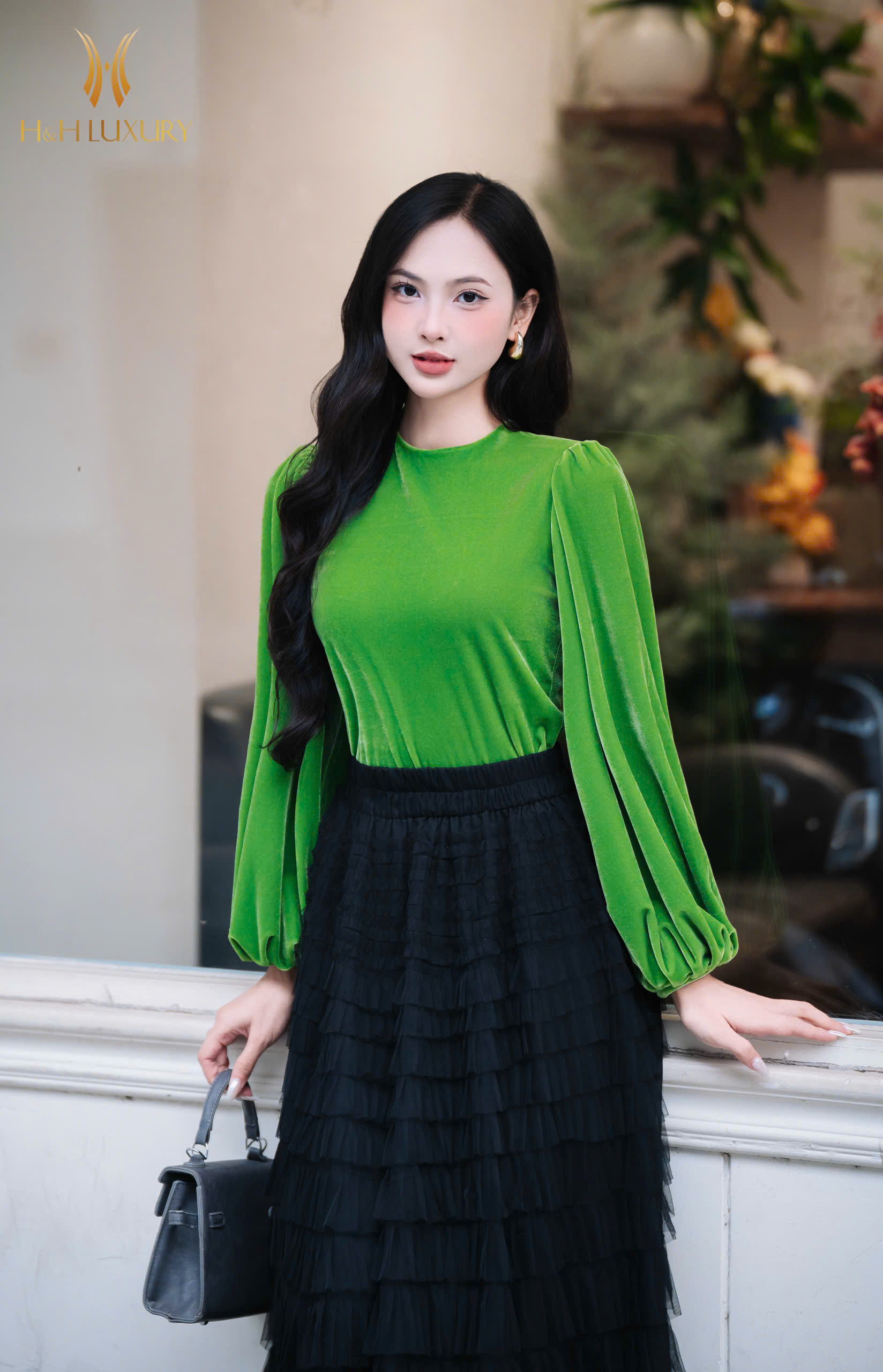 ÁO NHUNG THE XANH LÁ CỔ TRÒN