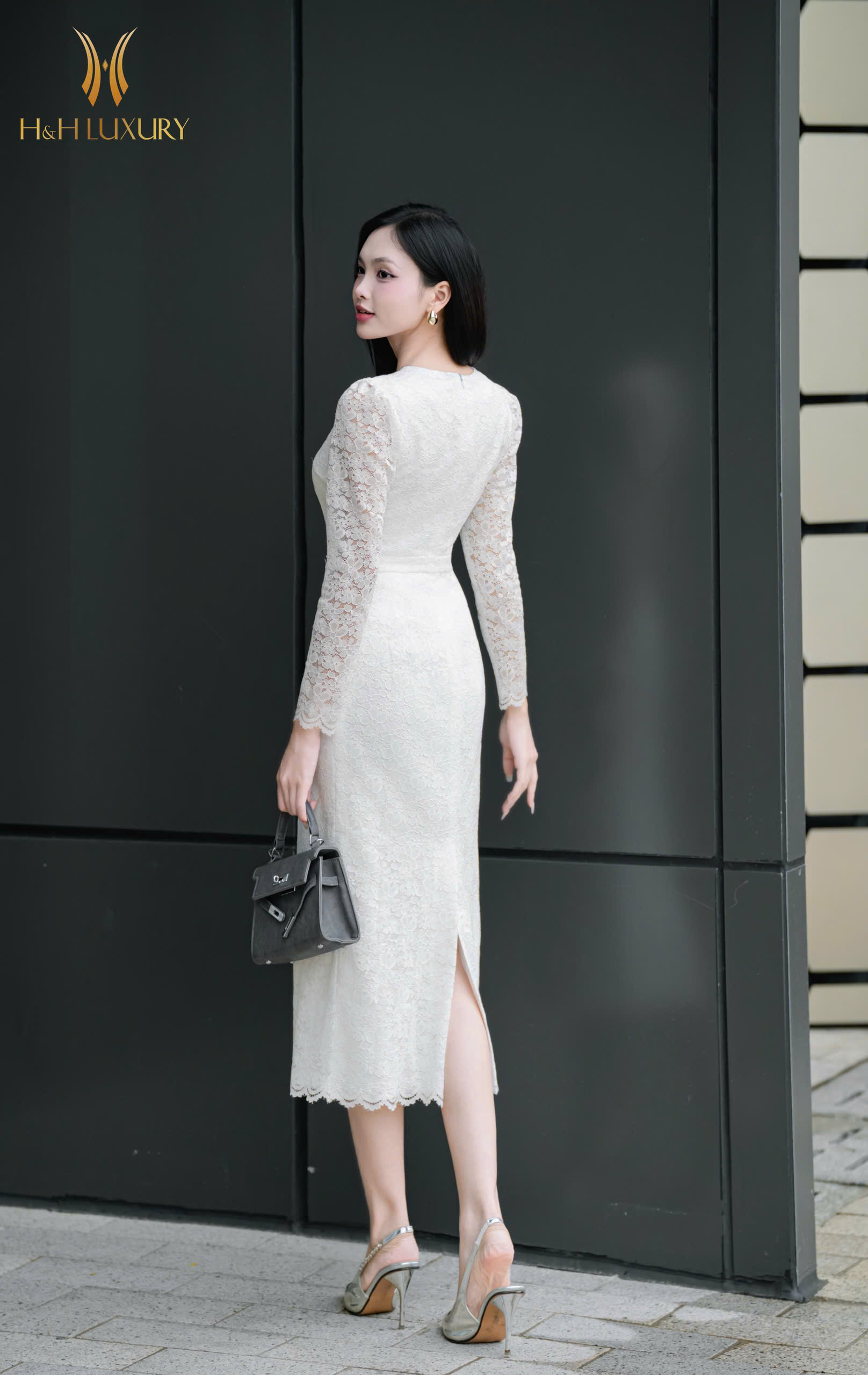 ĐẦM BÚT CHÌ REN TRẮNG CÚC EO